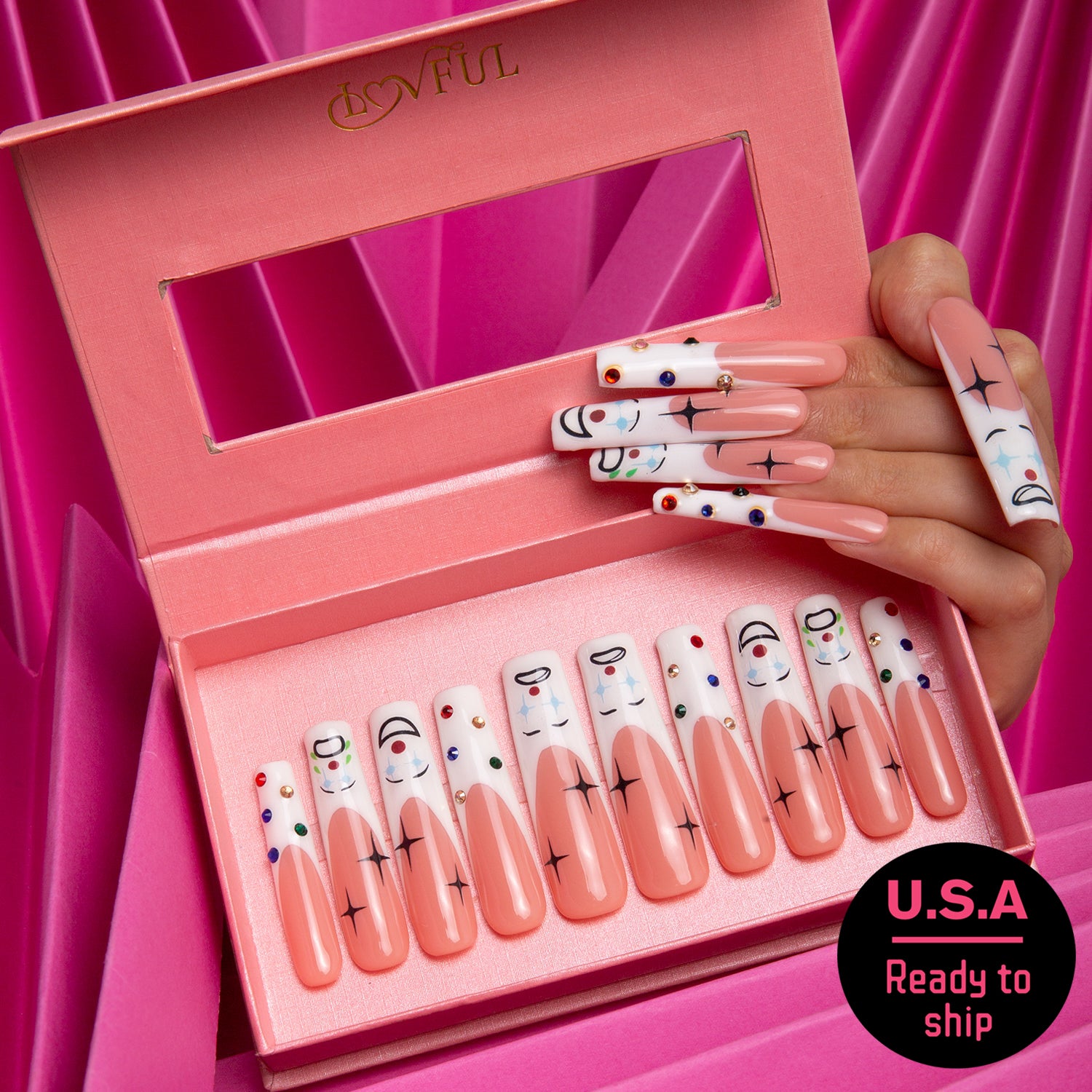 Clown Handmade Square Nails H139 RTS - Lovful