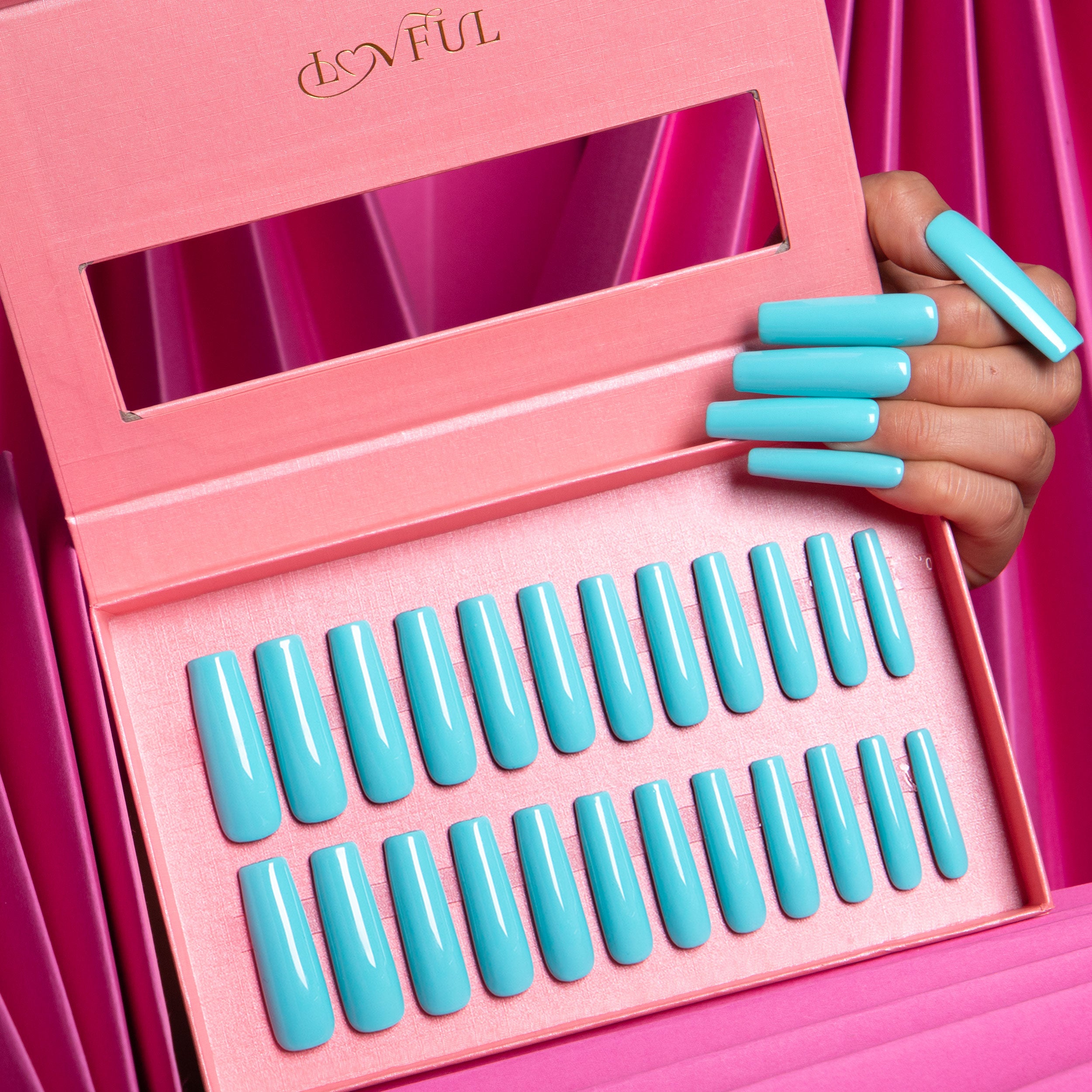 Shiny Blue press-on nails from Lovful.com