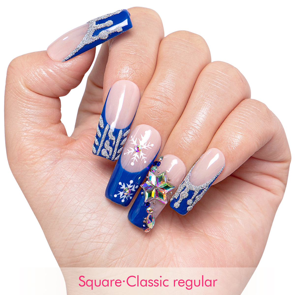 Snow Waltz Blue French Tip Handmade Nails H140