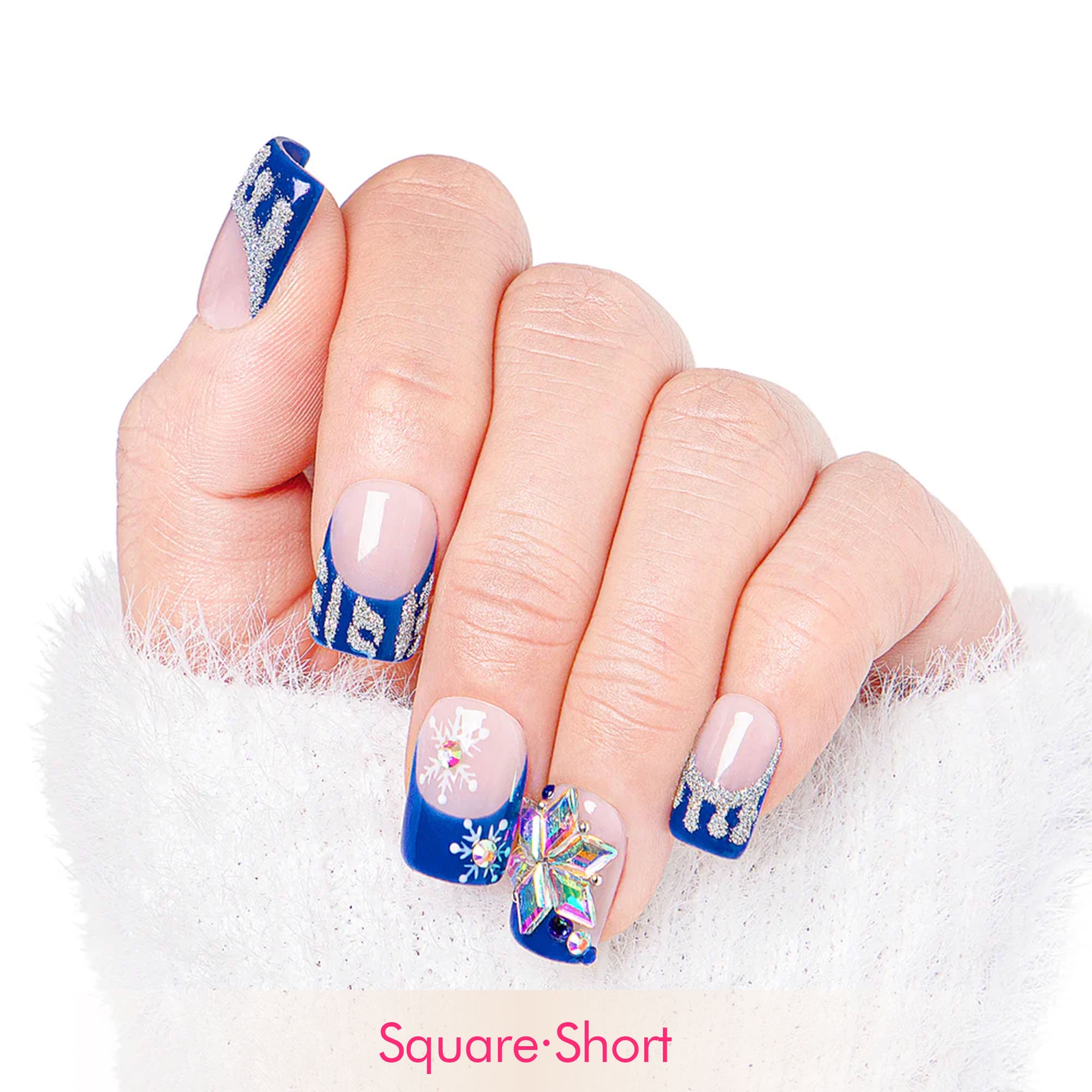 Snow Waltz Blue French Tip Handmade Nails H140