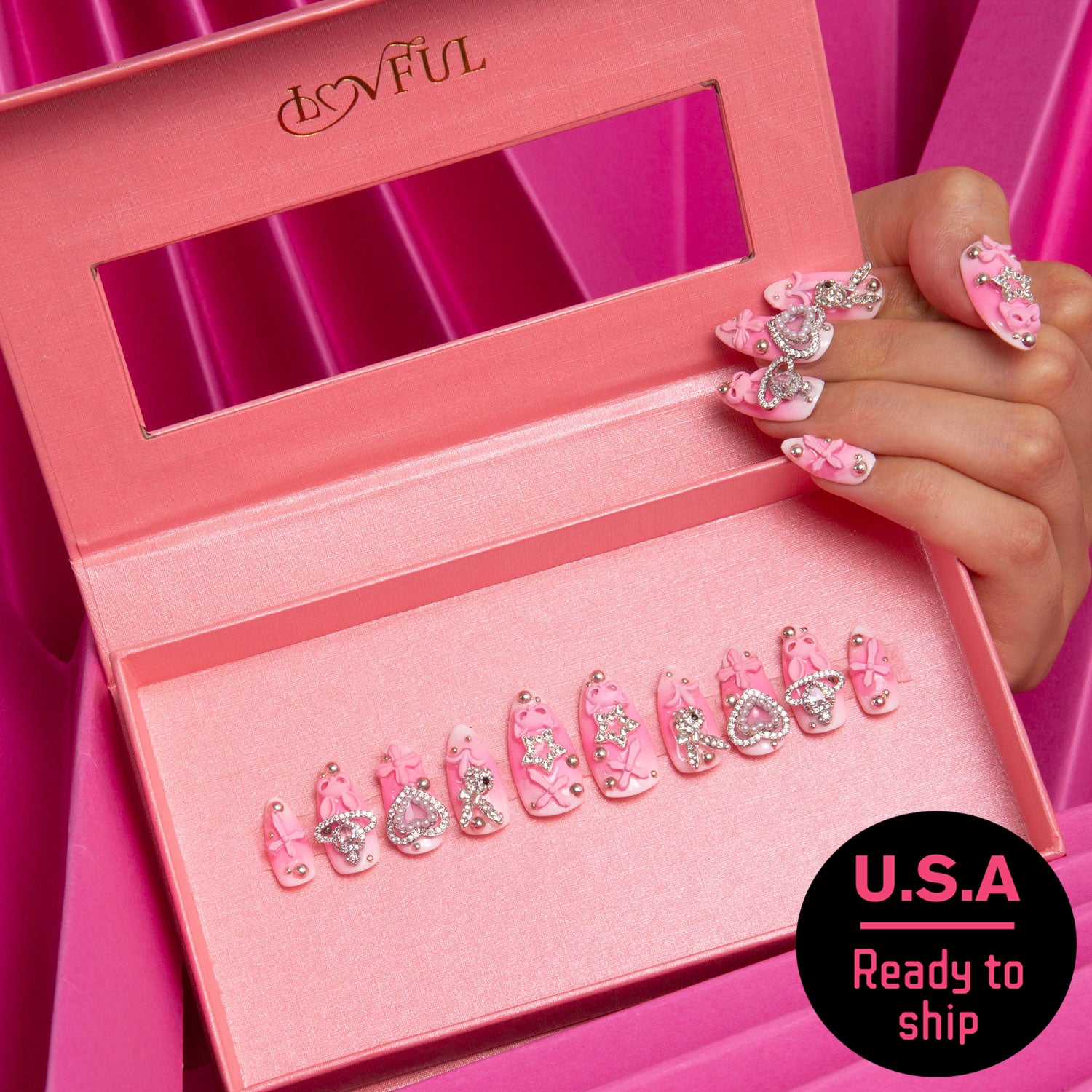 Pink Bliss Blush Almond Nails - Ready to Ship