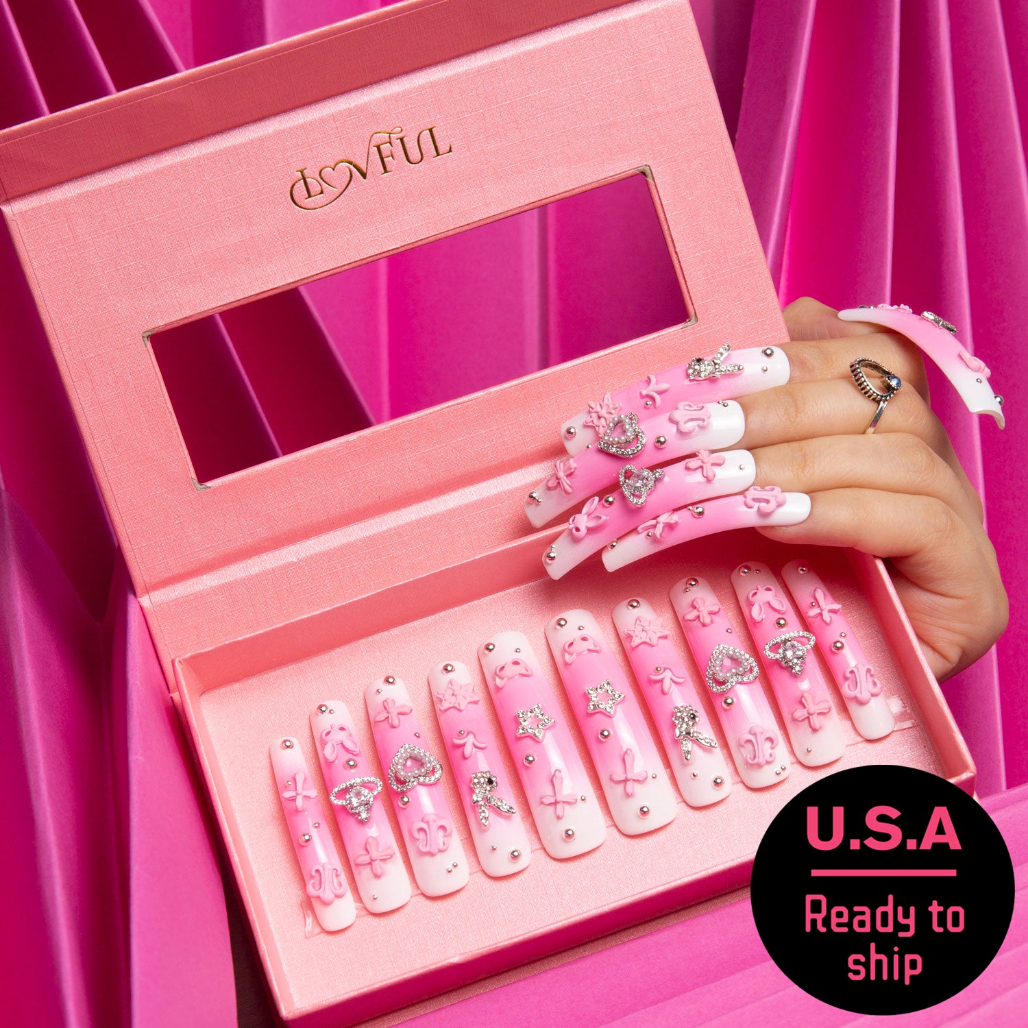 Pink Bliss Blush Curve Press On Nails - Ready to Ship