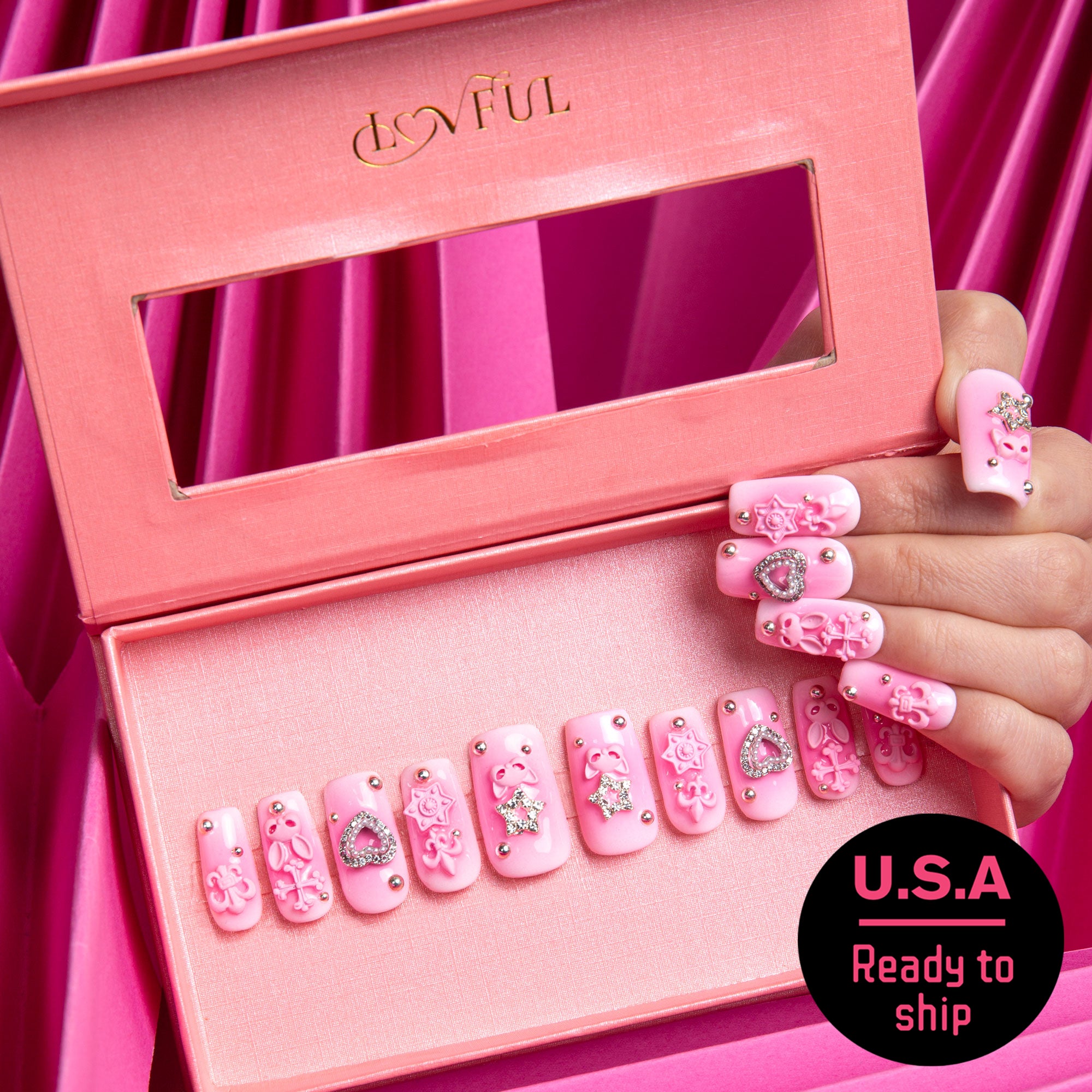 Pink Blush Square Press-On Nails - Ready to Ship