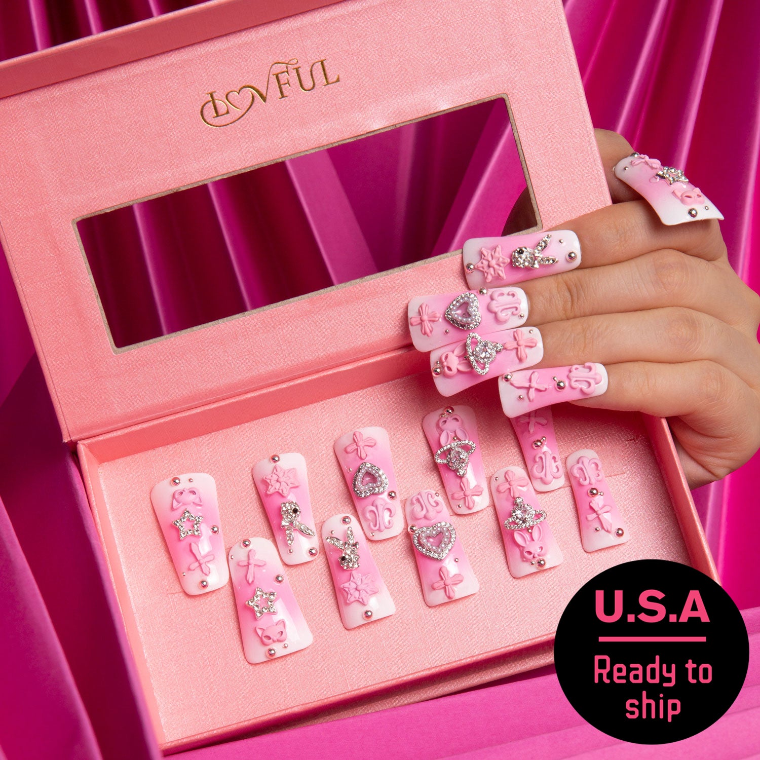 Pink Bliss Blush Handmade Duck Nails H141 RTS - Lovful.com