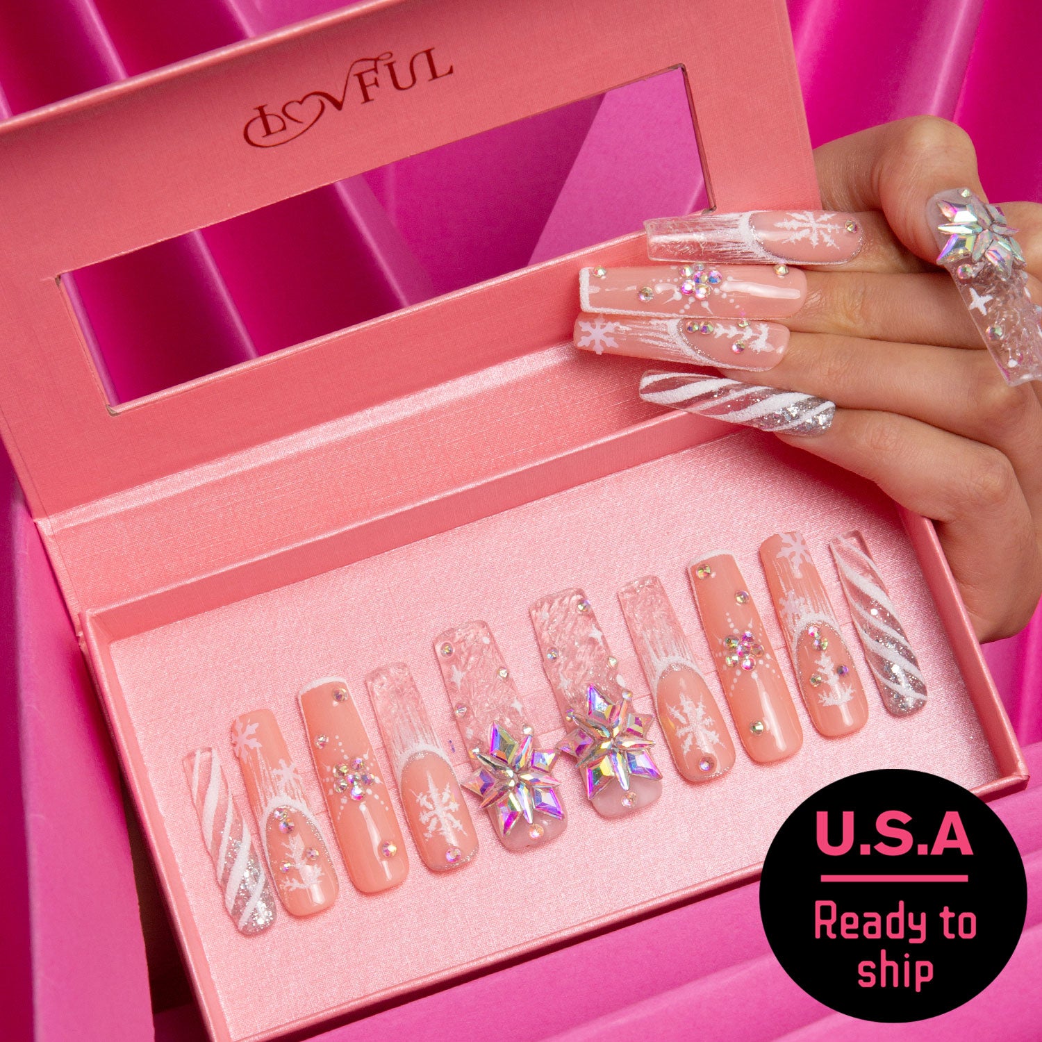 Snowy Moonlight Press-On Nails - H142 RTS, Ready to Ship