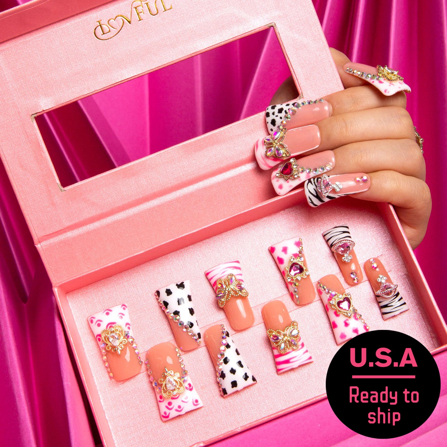 Lovful Leopard Cow Print Luxe press-on nails, ready to ship