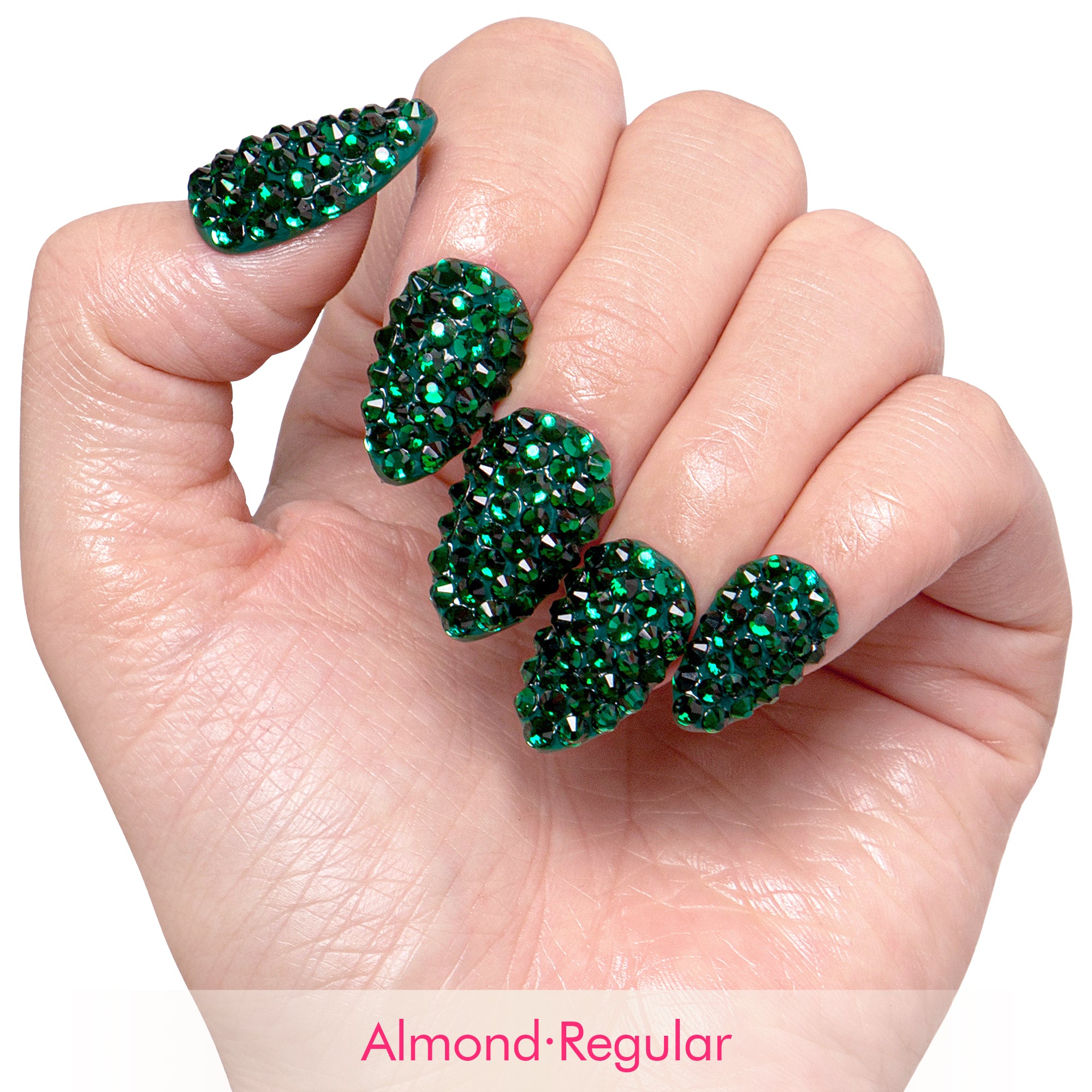 Classic Green Rhinestone Handmade Nails H147