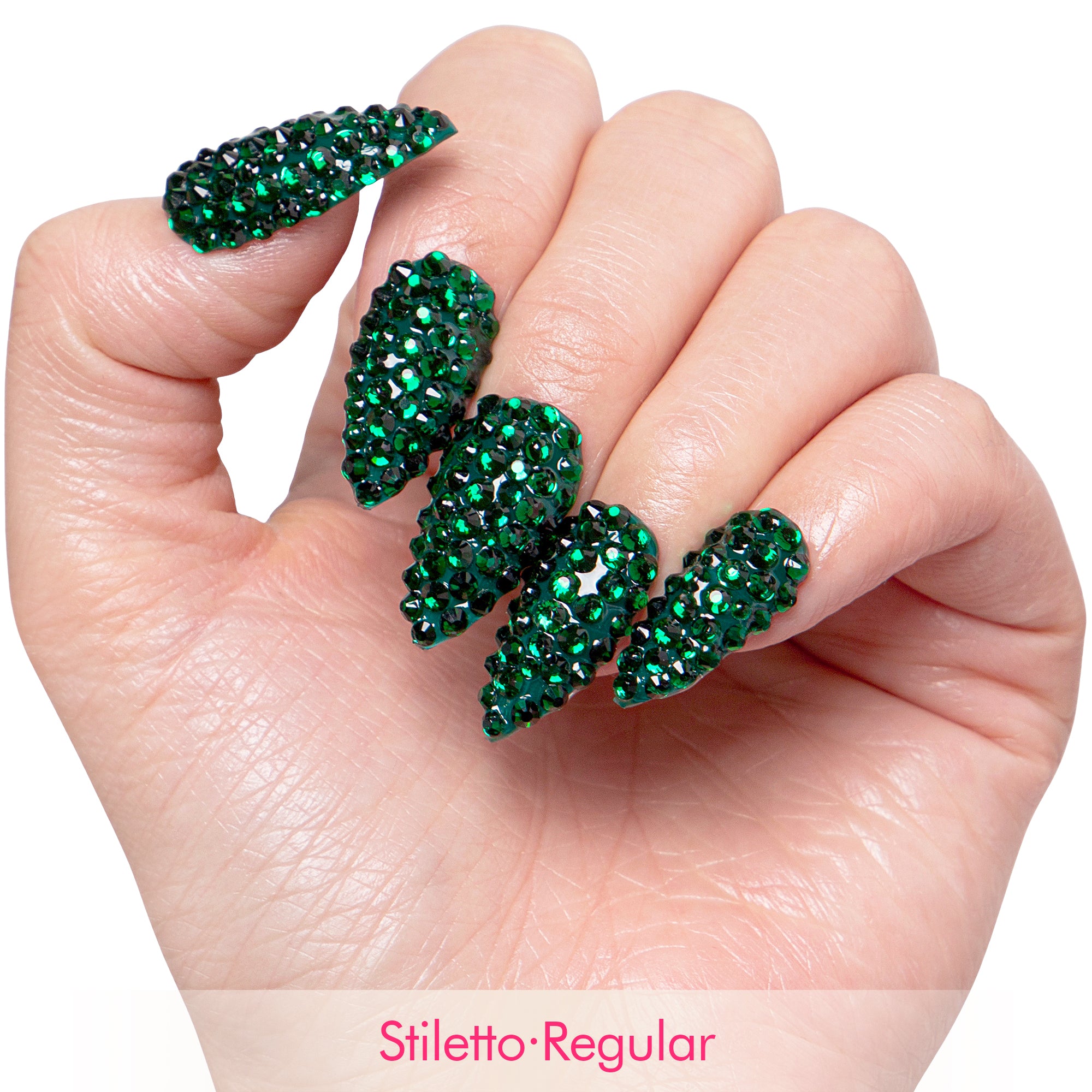 Classic Green Rhinestone Handmade Nails H147
