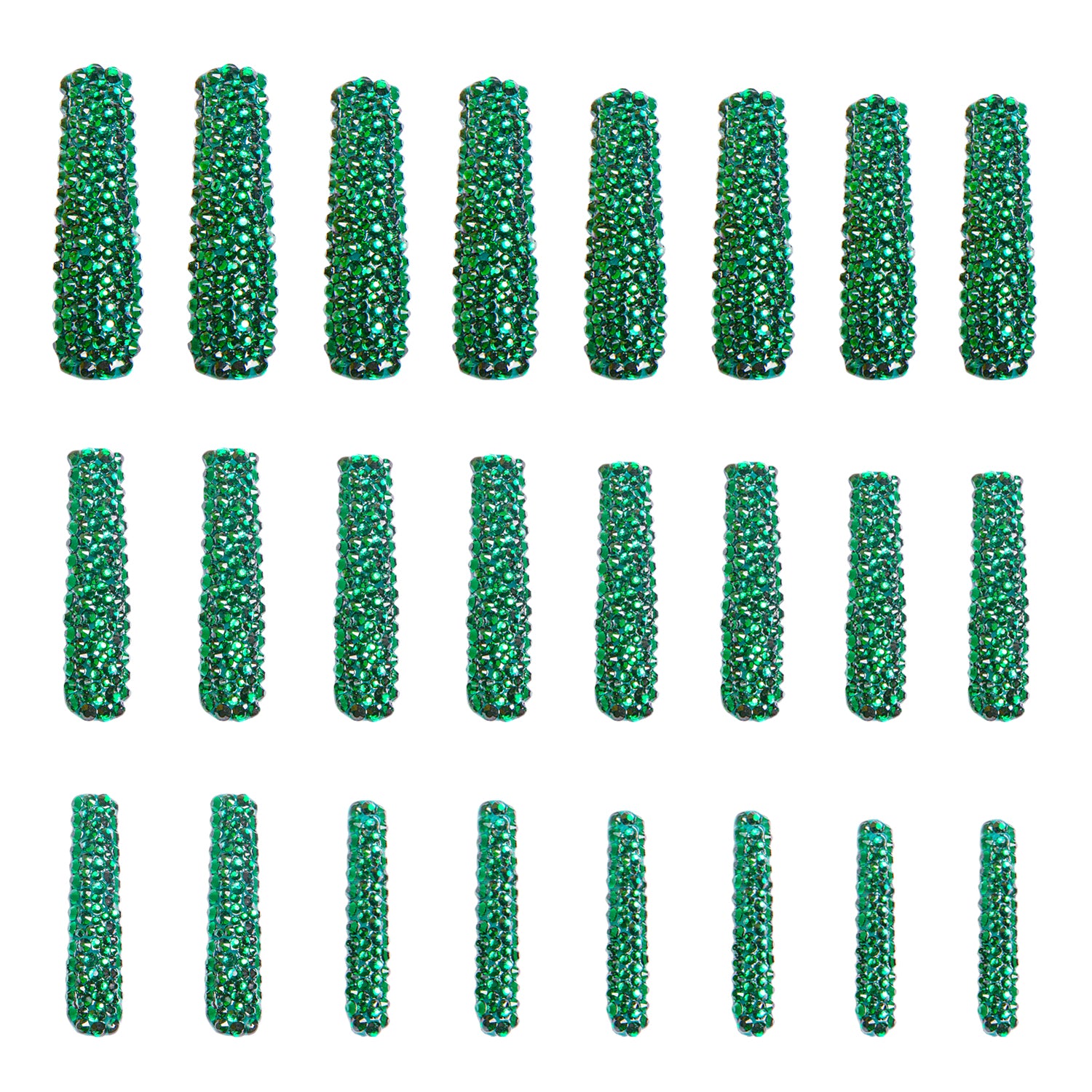 Classic Green Rhinestone Press-On Nails 24pcs H147