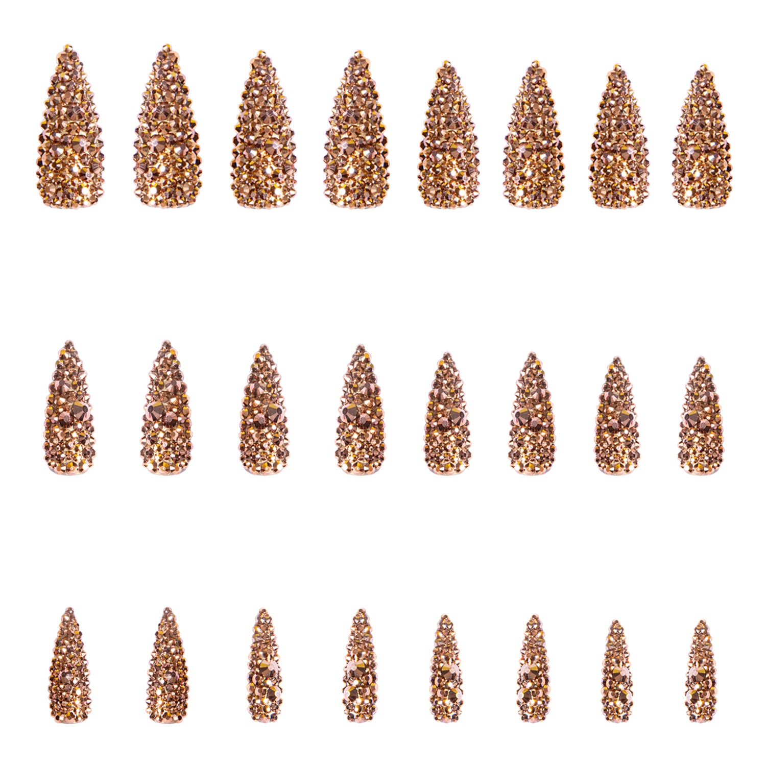 Golden Rhinestone Press-On Nails, 24pcs, H148