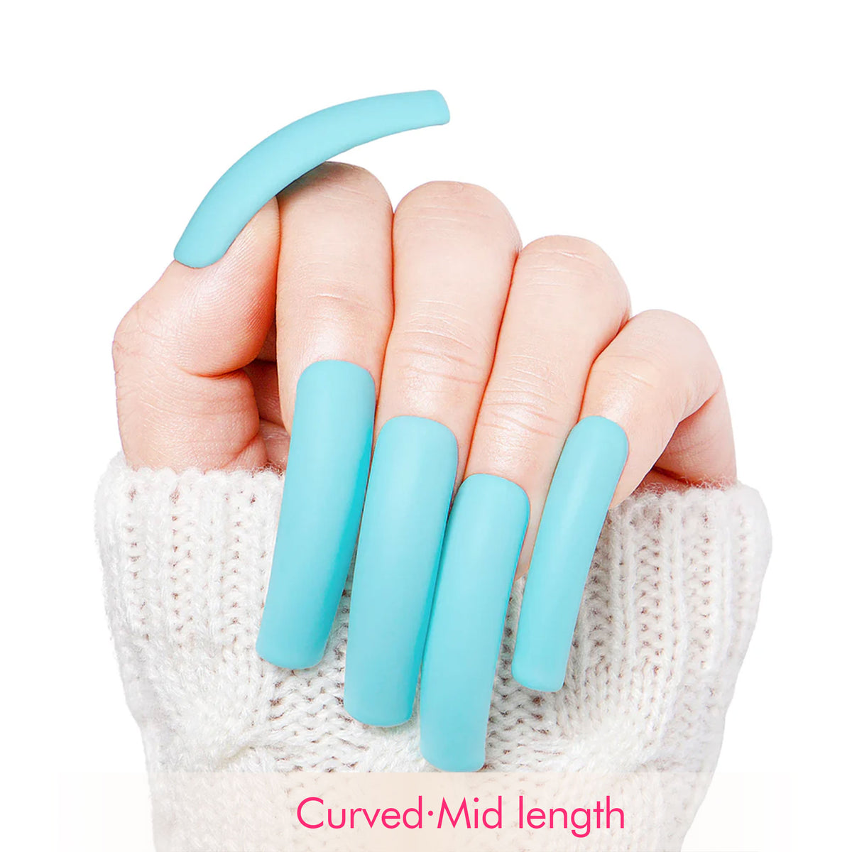 Blue Ribbon Matte Handmade Nails H15