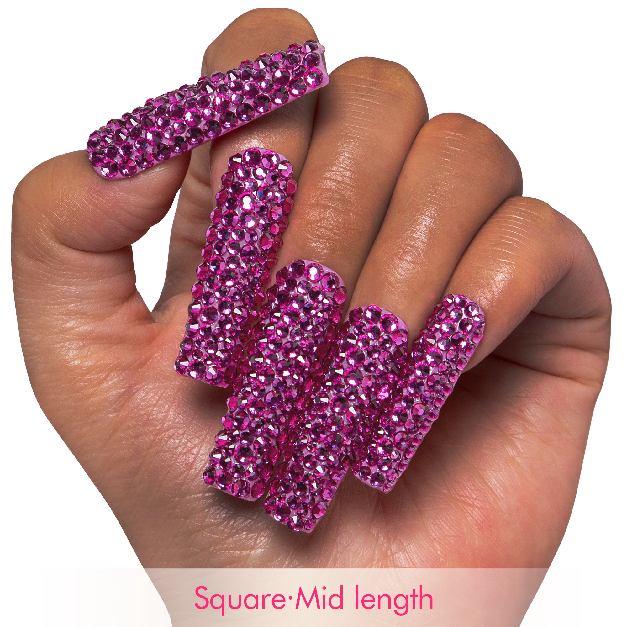 Classic Pink Rhinestone Handmade Nails H150
