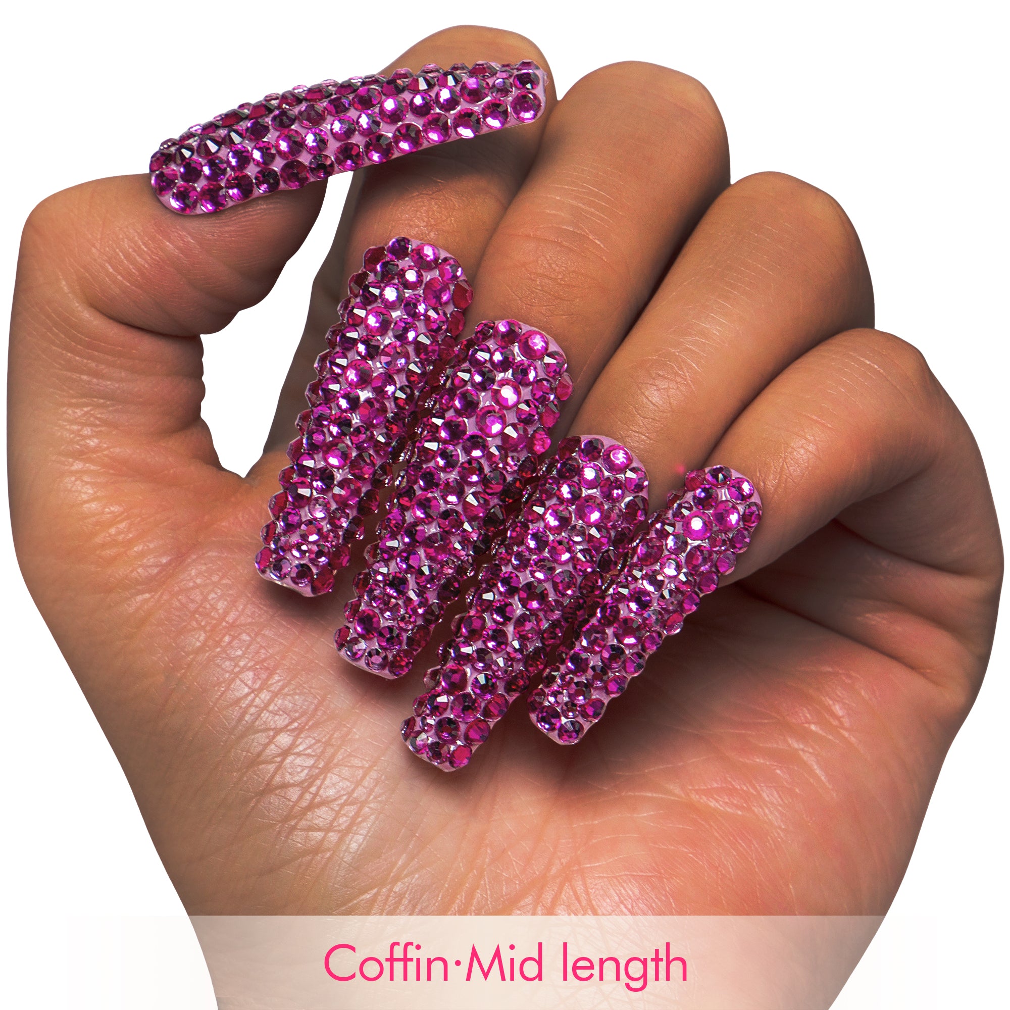 Classic Pink Rhinestone Handmade Nails H150