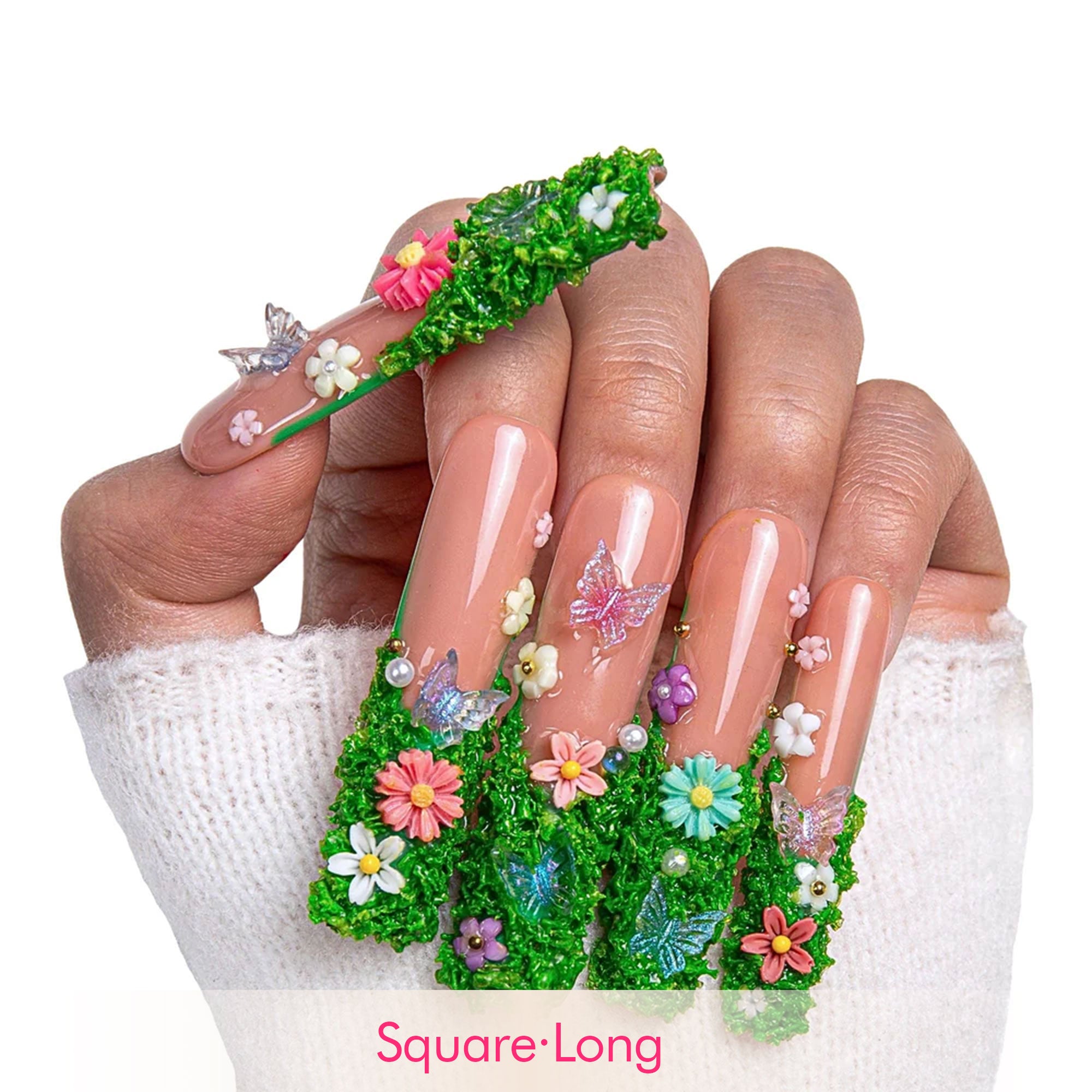 Fairy Tale Garden French Tip Handmade Nails H151