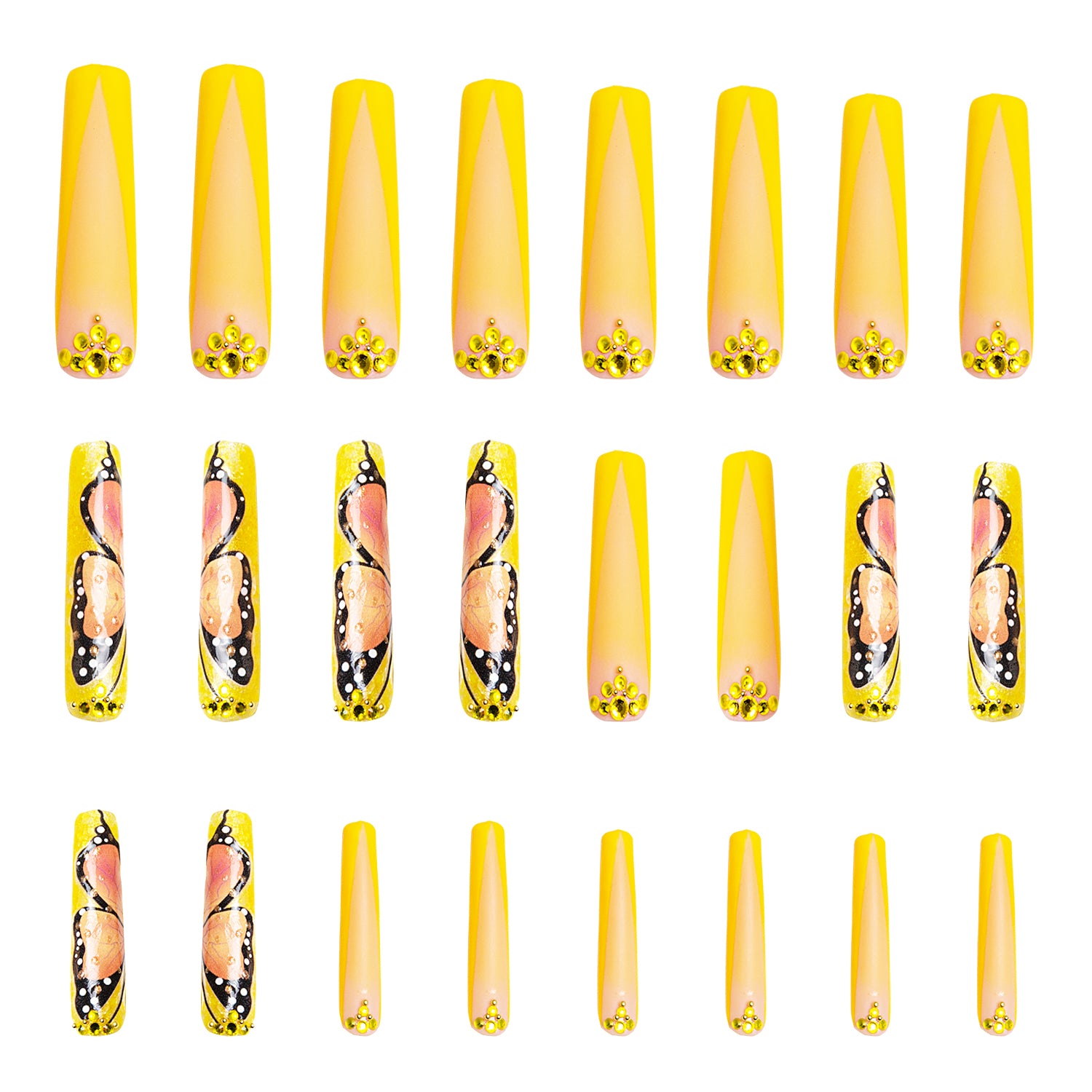 Follow Me Butterfly Press-on Nails, yellow butterfly design acrylic nails