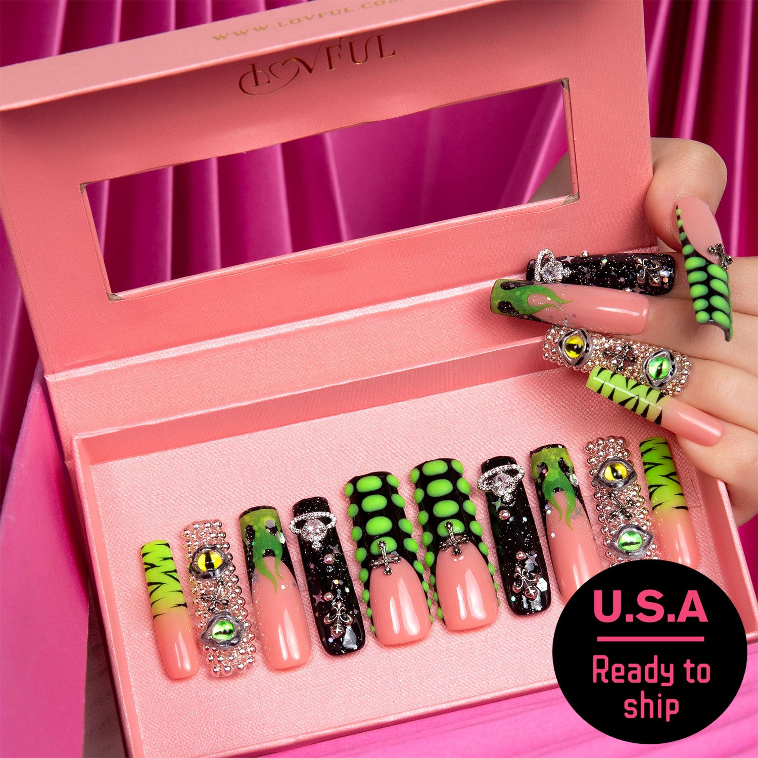 Dare to Roar French Tip Handmade Square Nails H153 RTS