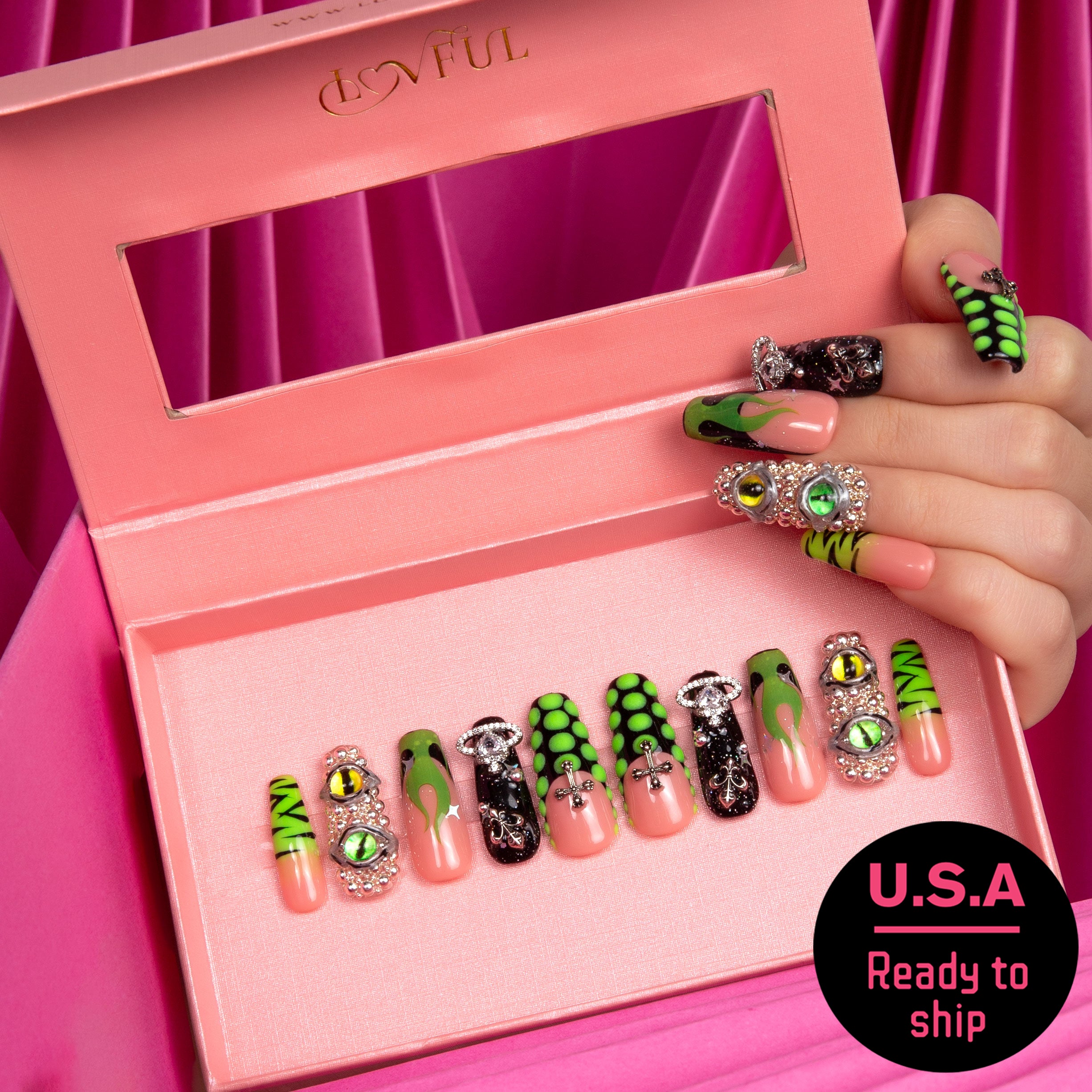 Dare to Roar French Tip Coffin Nails - Ready to Ship