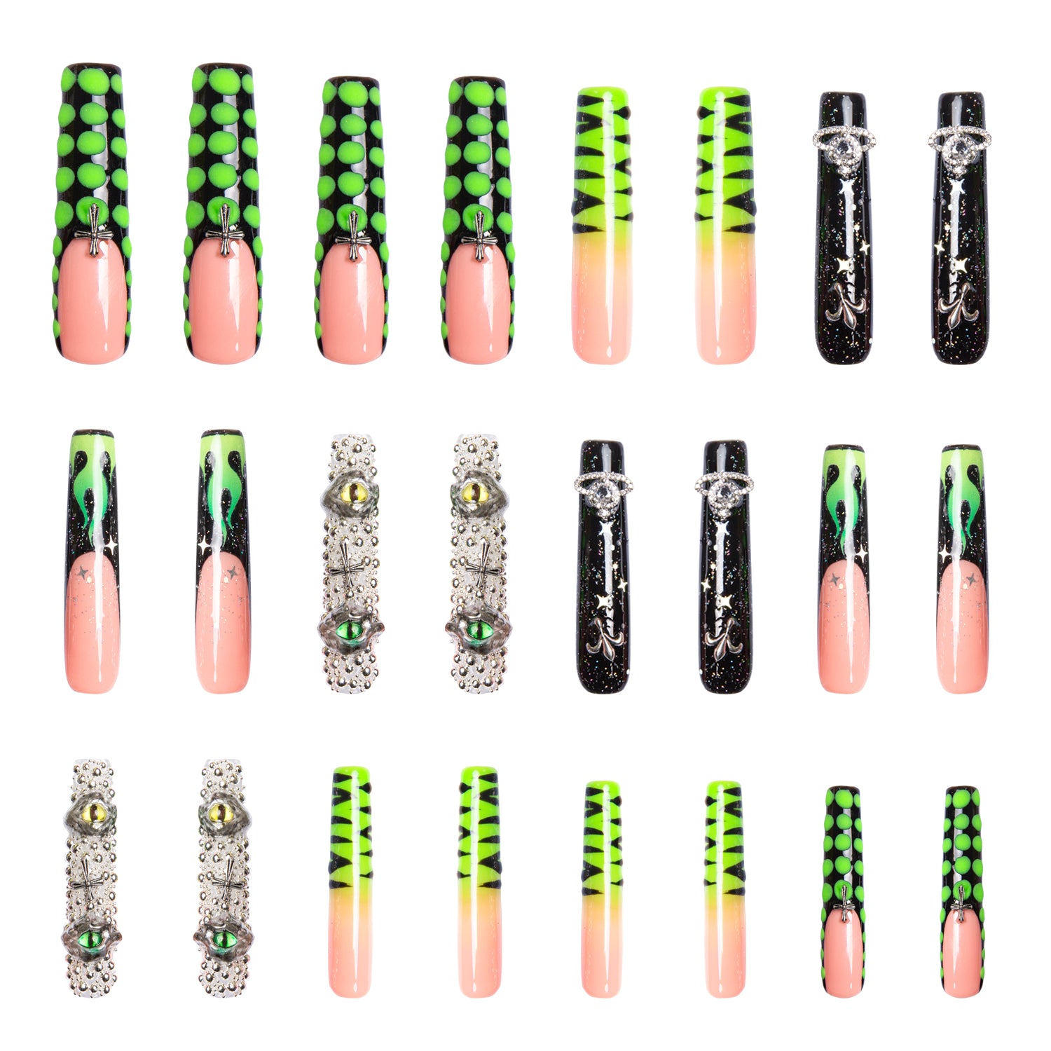 Dare to Roar French Tip Handmade Nails 24pcs H153