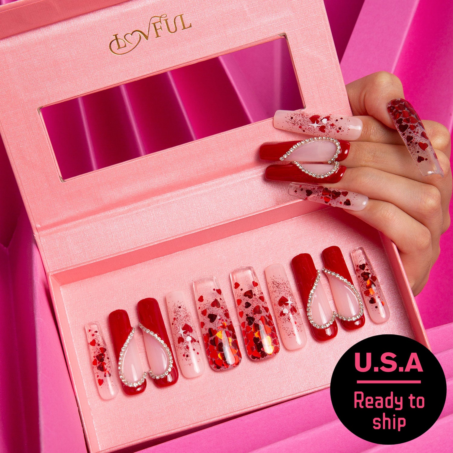 Valentine's Day Red Heart Press-On Nails | Ready to Ship