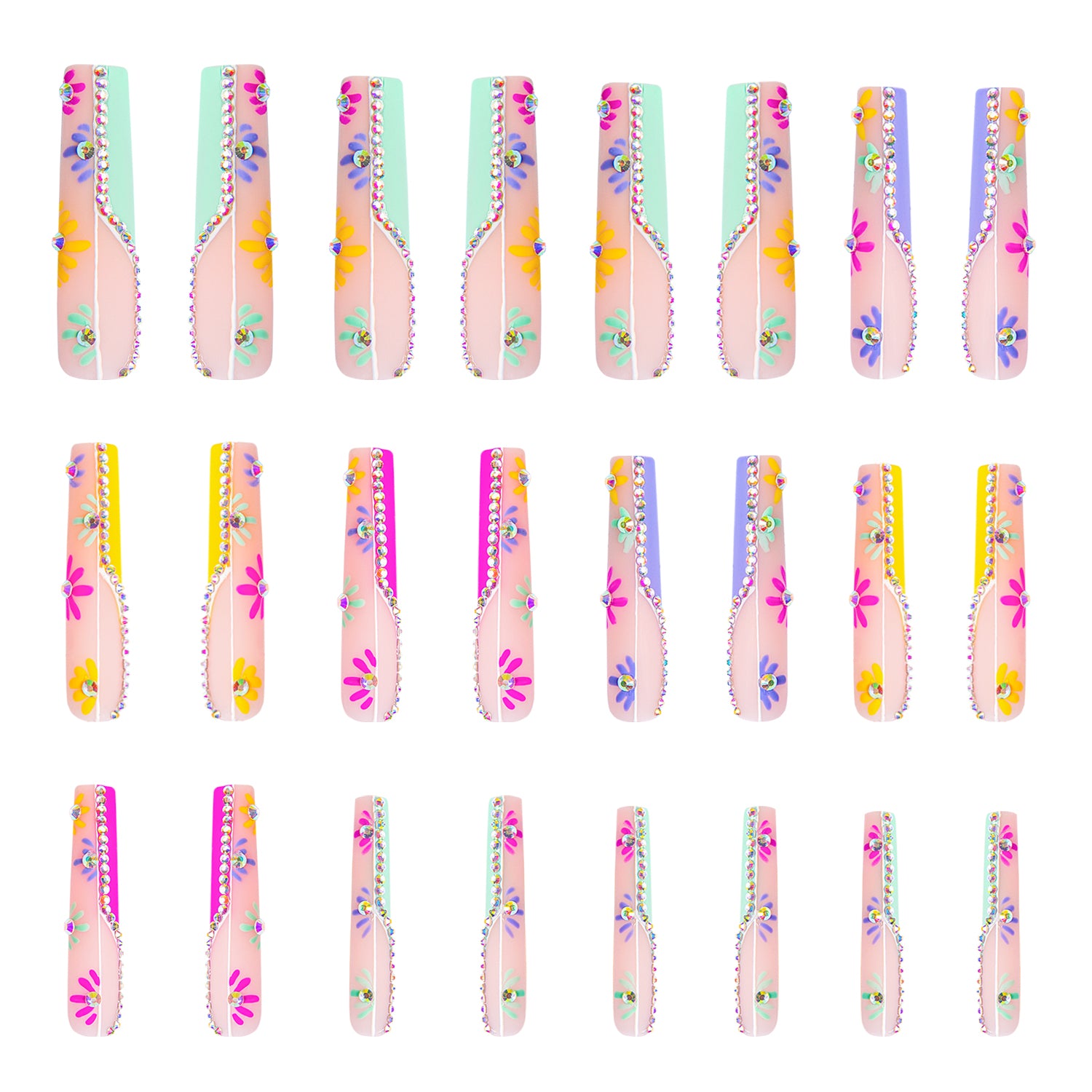 Wild Blooming French Tip Handmade Nails 24pcs H156
