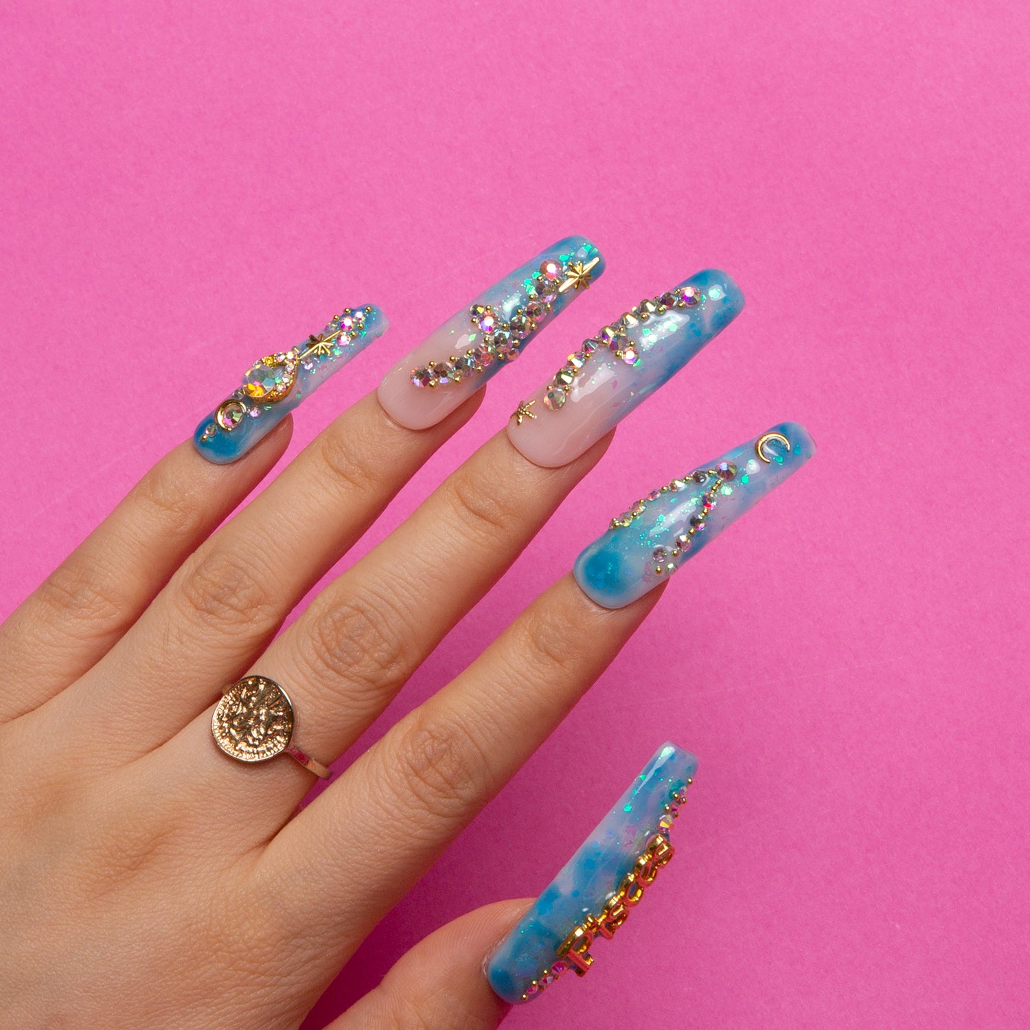Pisces Blue Handmade Nails 24pcs H157