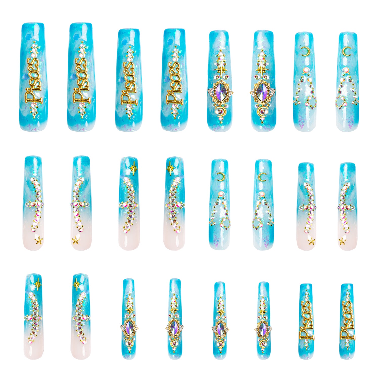 Pisces Blue Handmade Nails 24pcs H157
