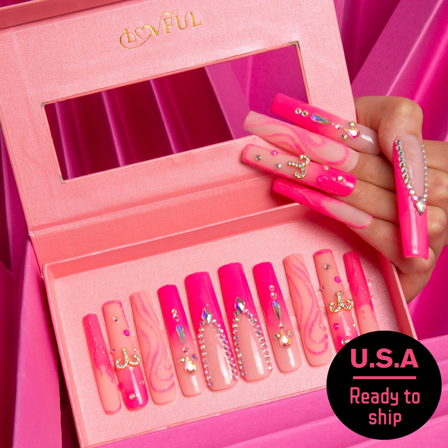 Aries Press-On Nails in Hot Pink - Ready to Ship