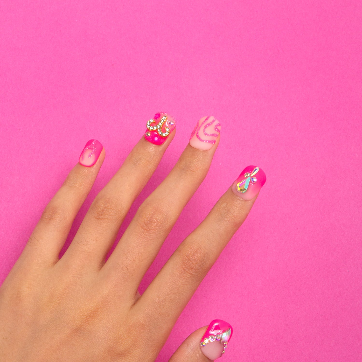 Aries Press-On Nails - Hot Pink Zodiac Collection