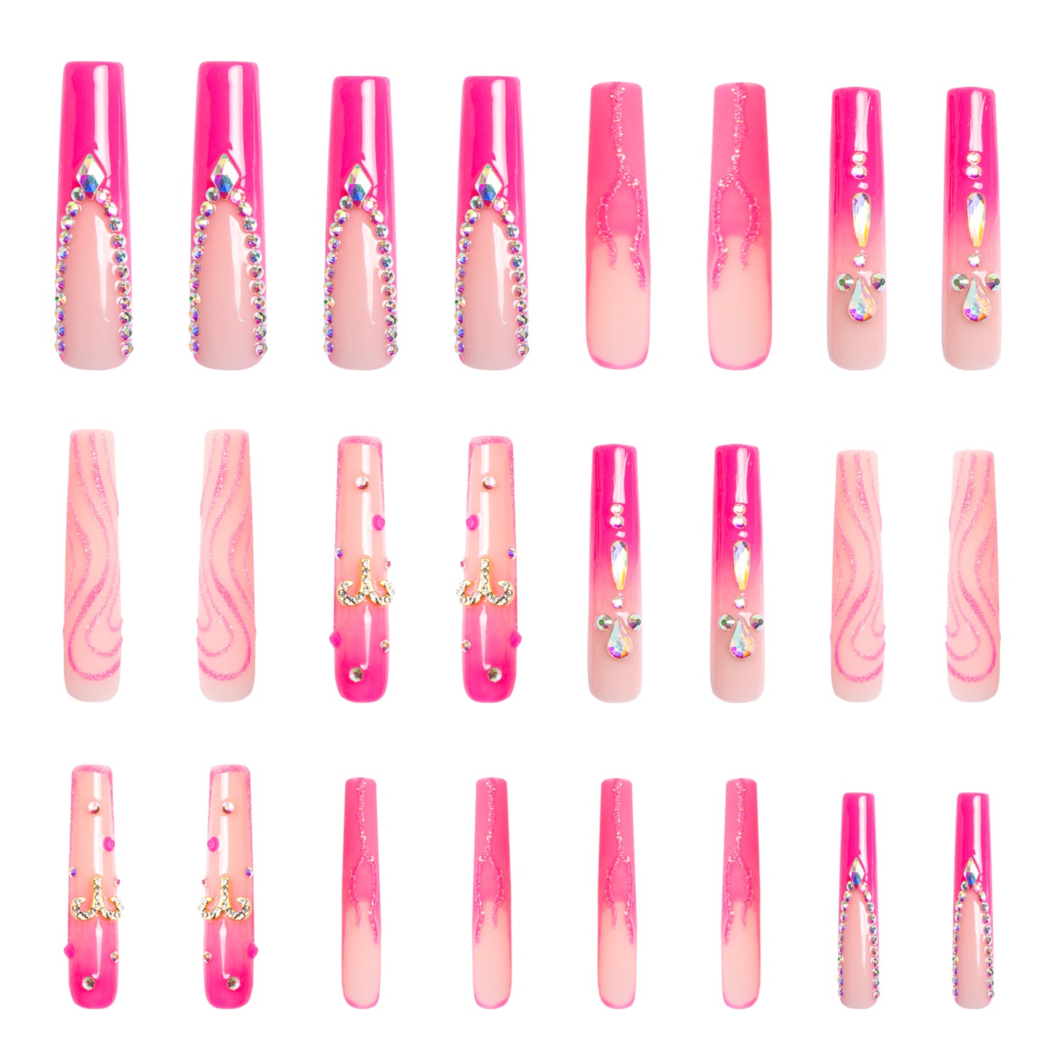 Aries Press-On Nails - Hot Pink Acrylic Nail Design