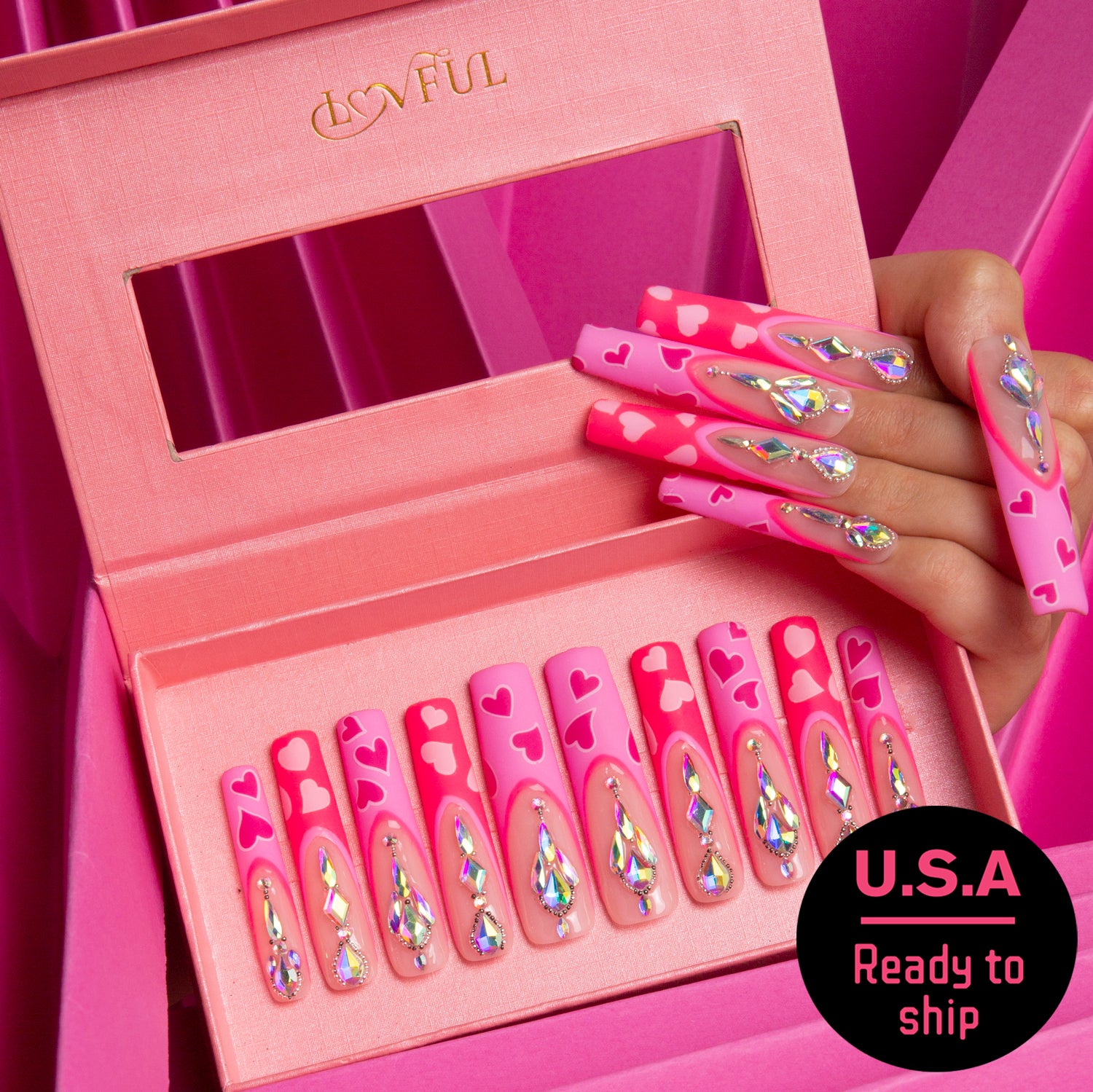 Floating Romance French Tip Press-on Nails, Ready to Ship