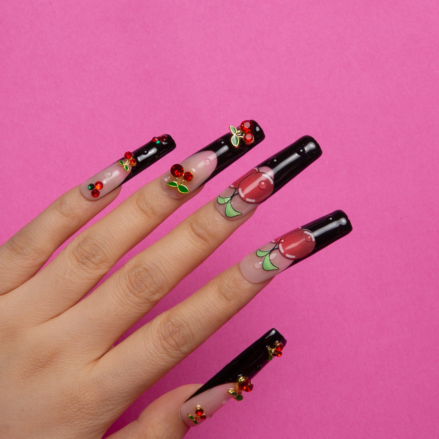 My Sweetie French Tip Press-On Nails with Cherry Design