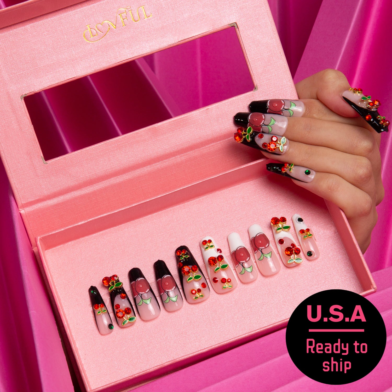 My Sweetie French Tip Handmade Coffin Nails H162 RTS