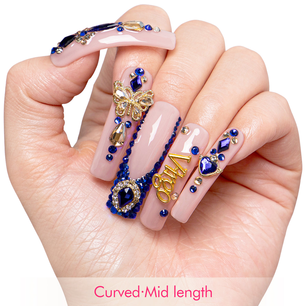 Virgo Blue French Tip Handmade Nails H164