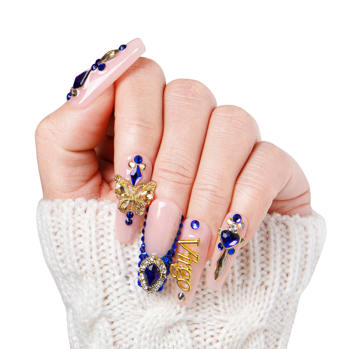 Virgo Blue French Tip Handmade Nails H164