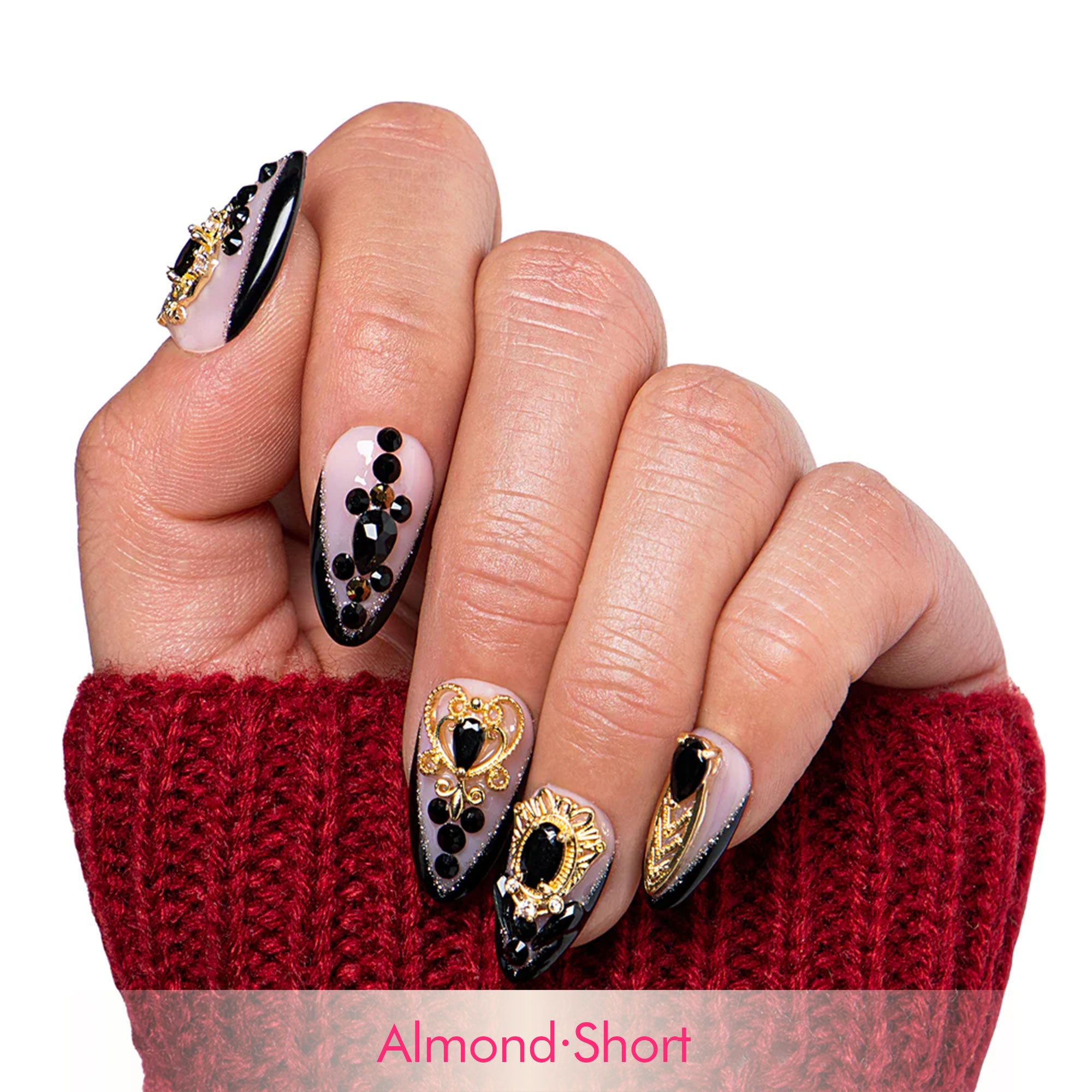 Obsidian Palace Black French Tip Handmade Nails H165