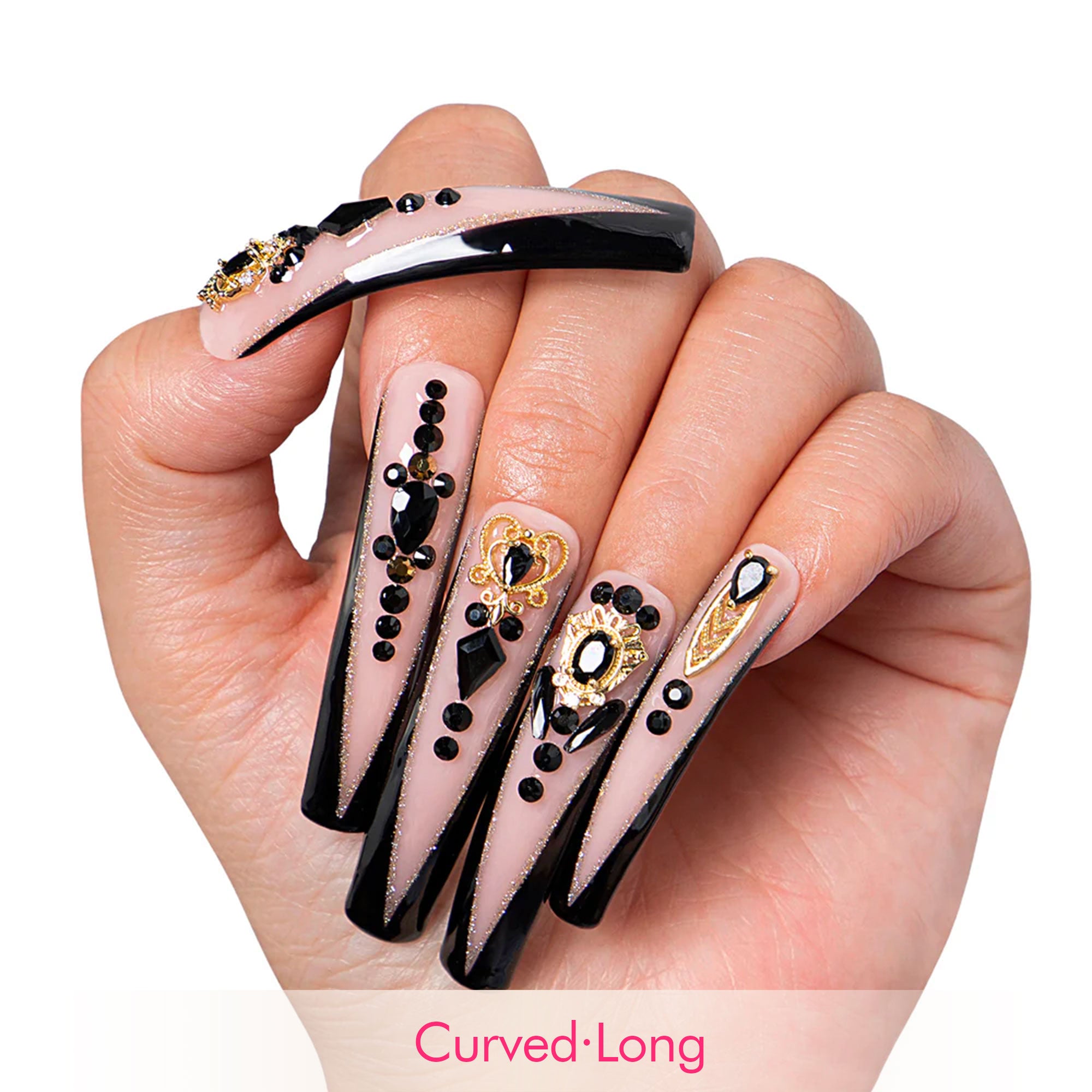Obsidian Palace Black French Tip Handmade Nails H165