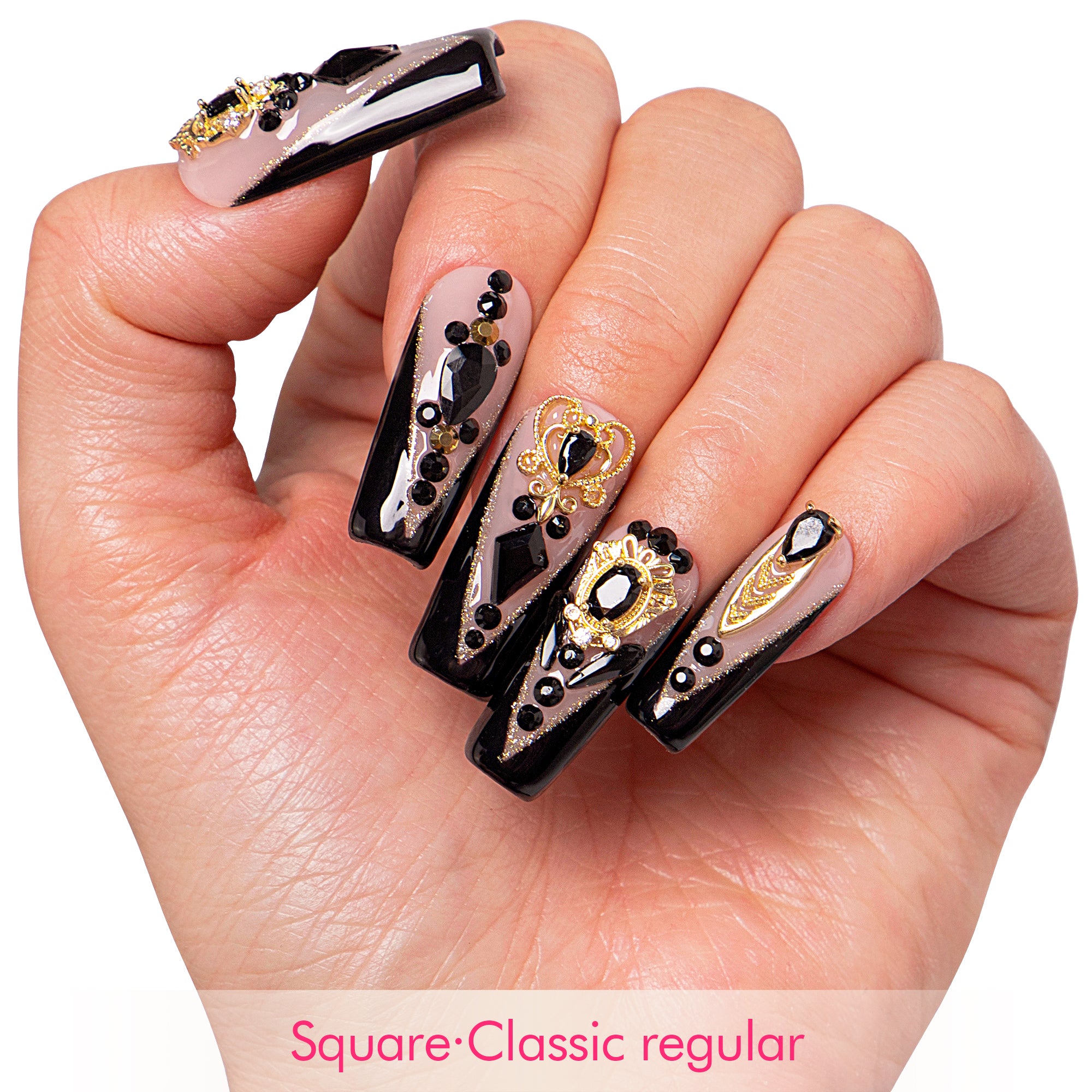 Obsidian Palace Black French Tip Handmade Nails H165