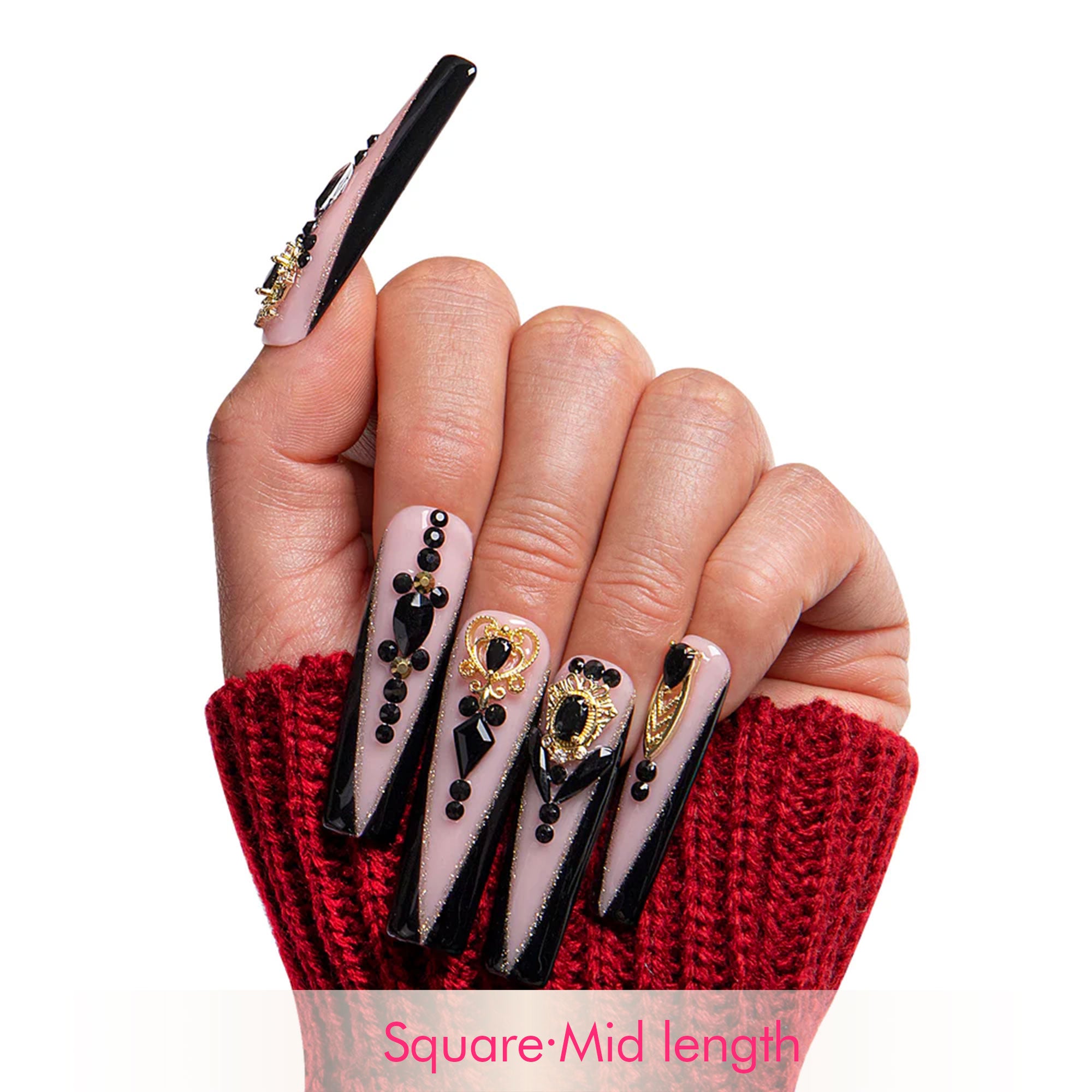 Obsidian Palace Black French Tip Handmade Nails H165