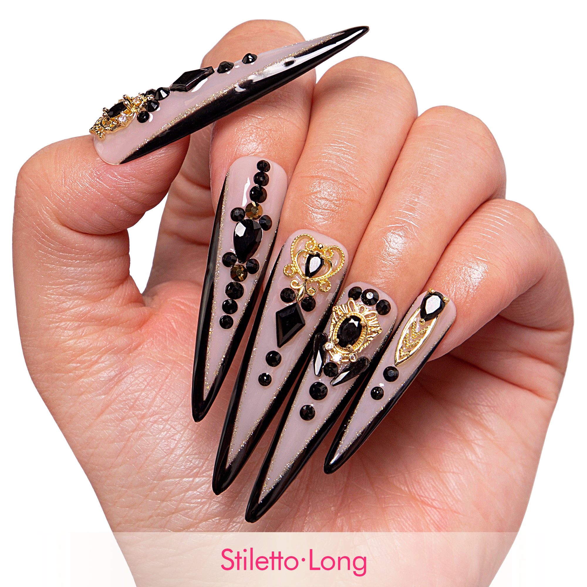 Obsidian Palace Black French Tip Handmade Nails H165
