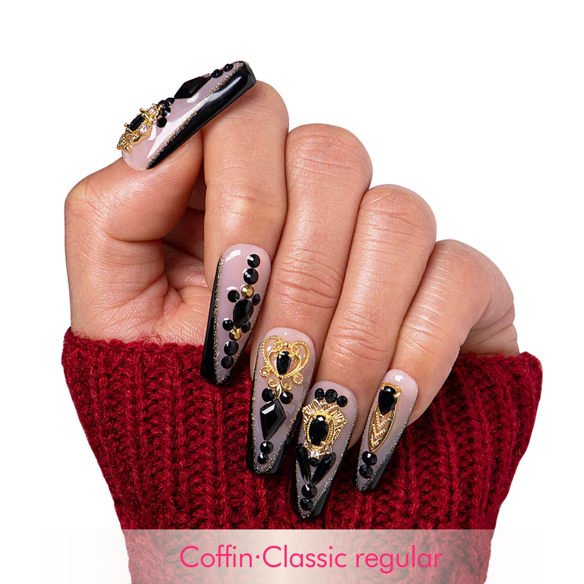 Obsidian Palace Black French Tip Handmade Nails H165
