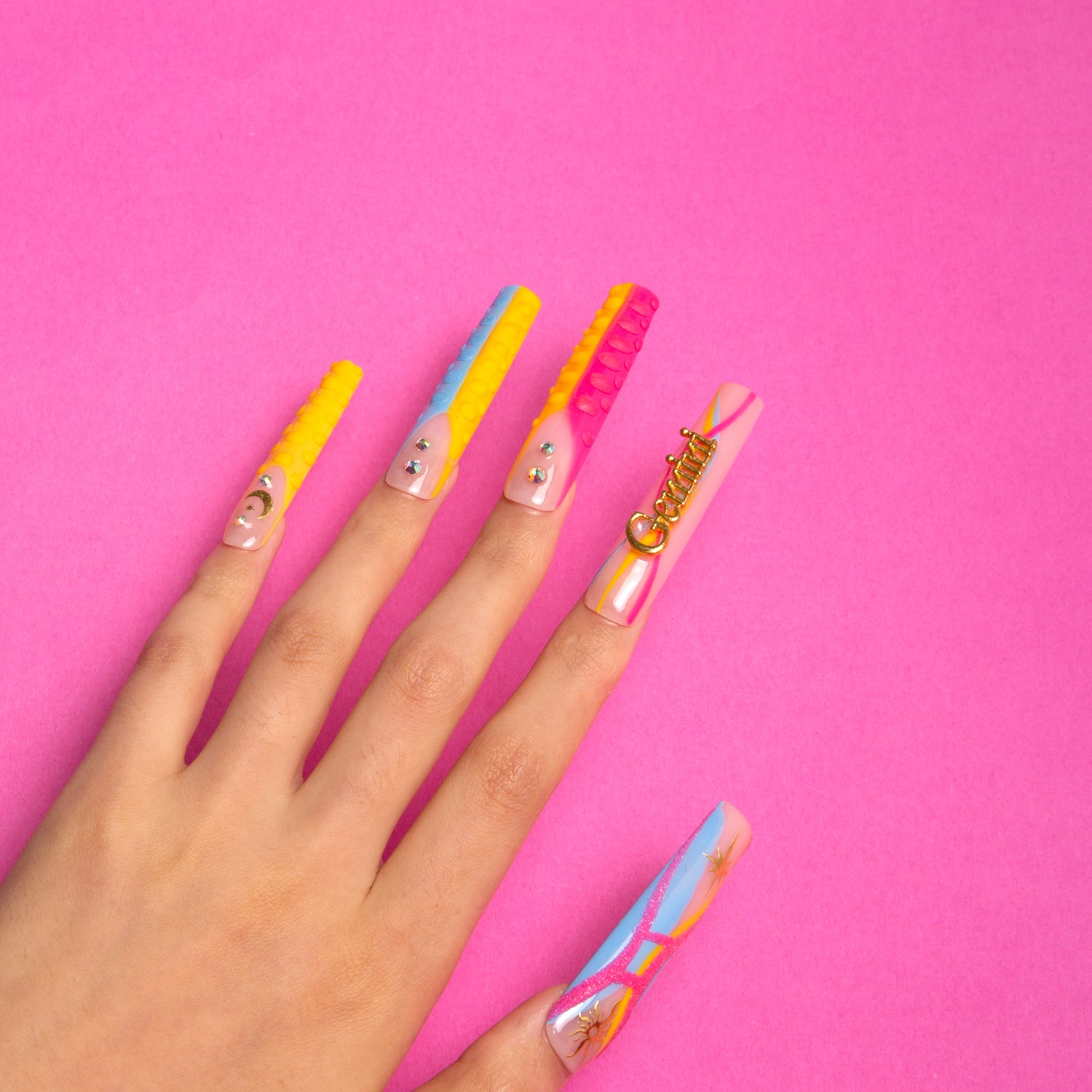 Gemini French Tip Handmade Square Nails H172 RTS