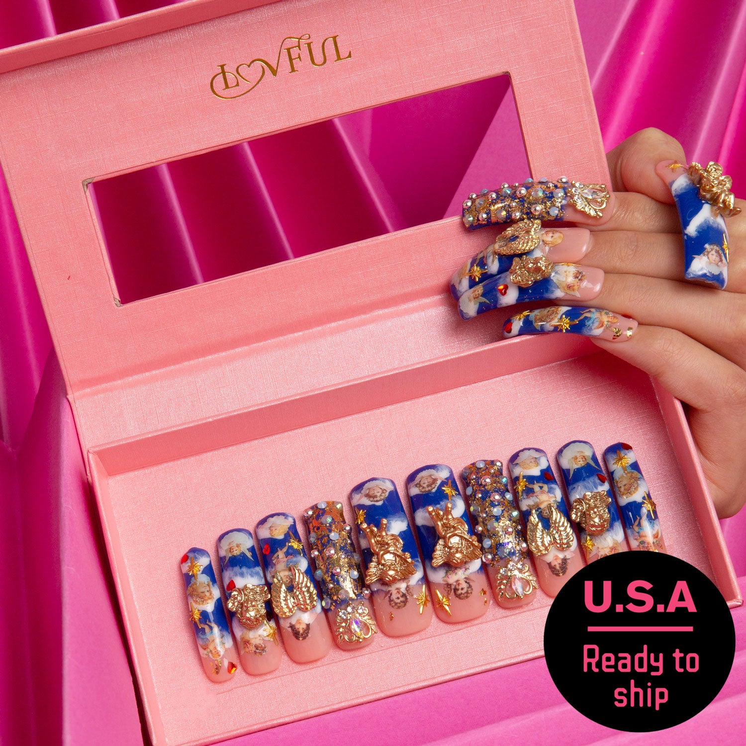 The Palace of Murals Blue Handmade Curve Nails H174 RTS