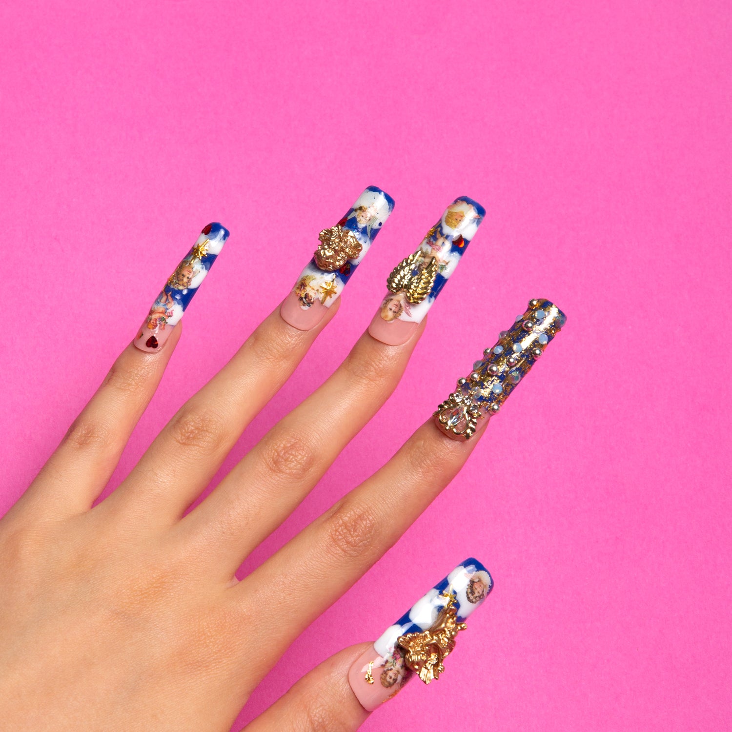 The Palace of Murals Blue Handmade Square Nails H174 RTS
