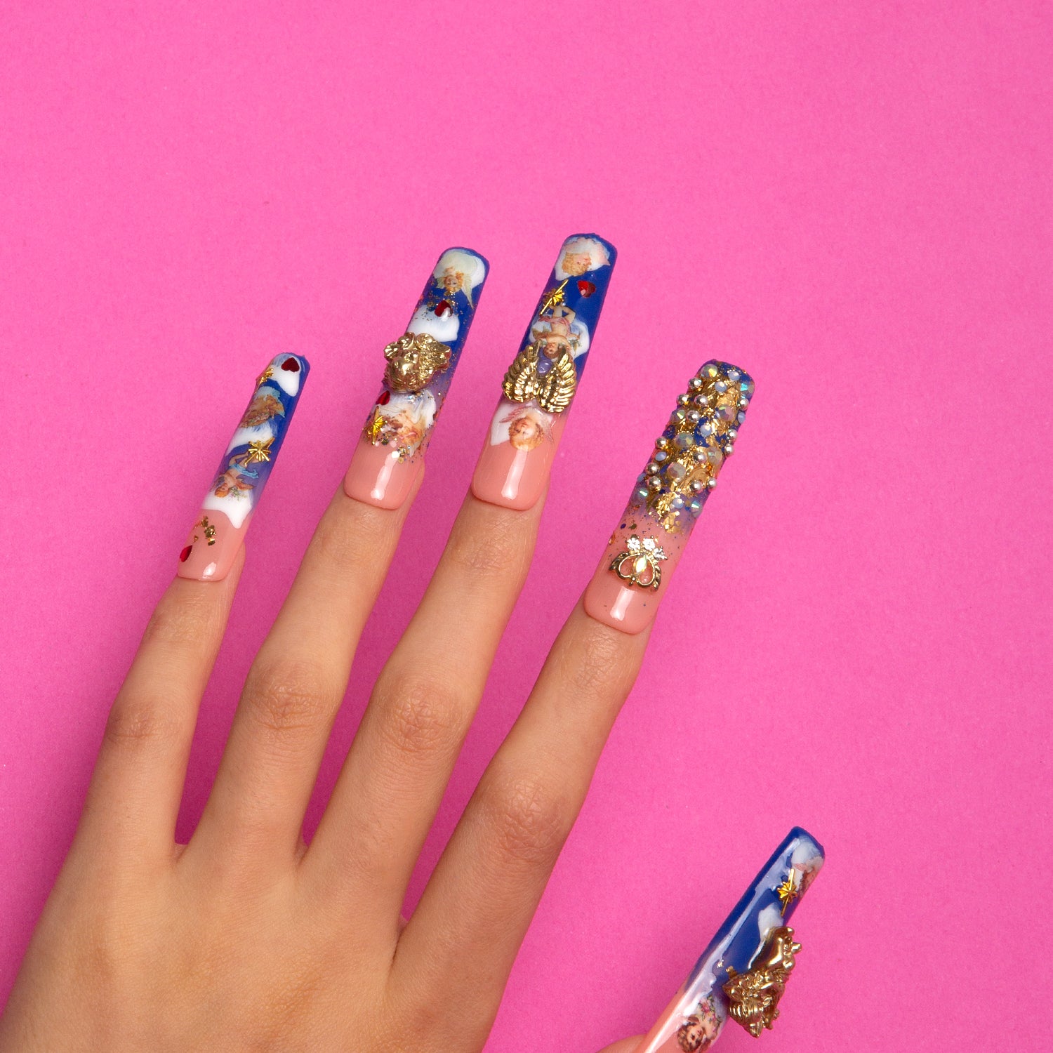 The Palace of Murals Blue Handmade Square Nails H174 RTS
