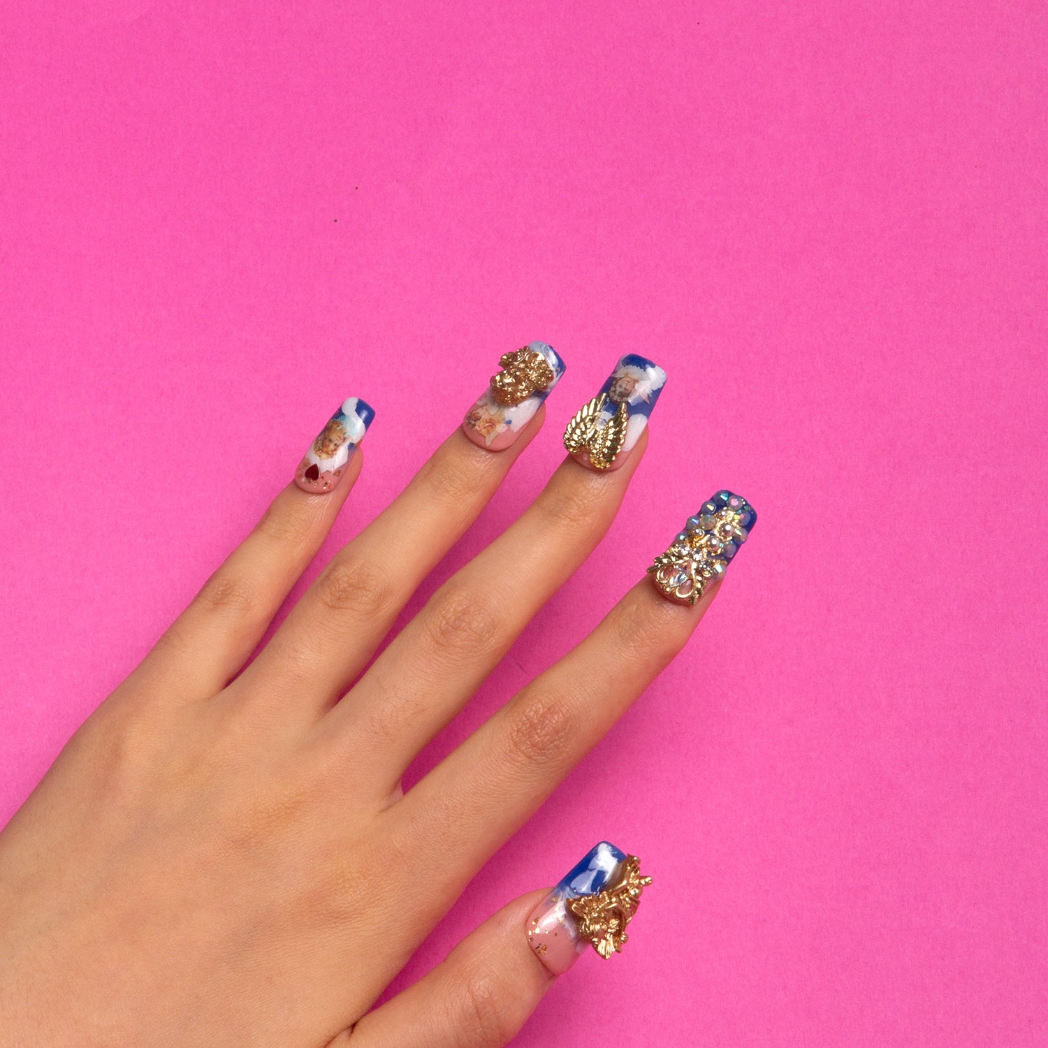 The Palace of Murals Blue Handmade Square Nails H174 RTS
