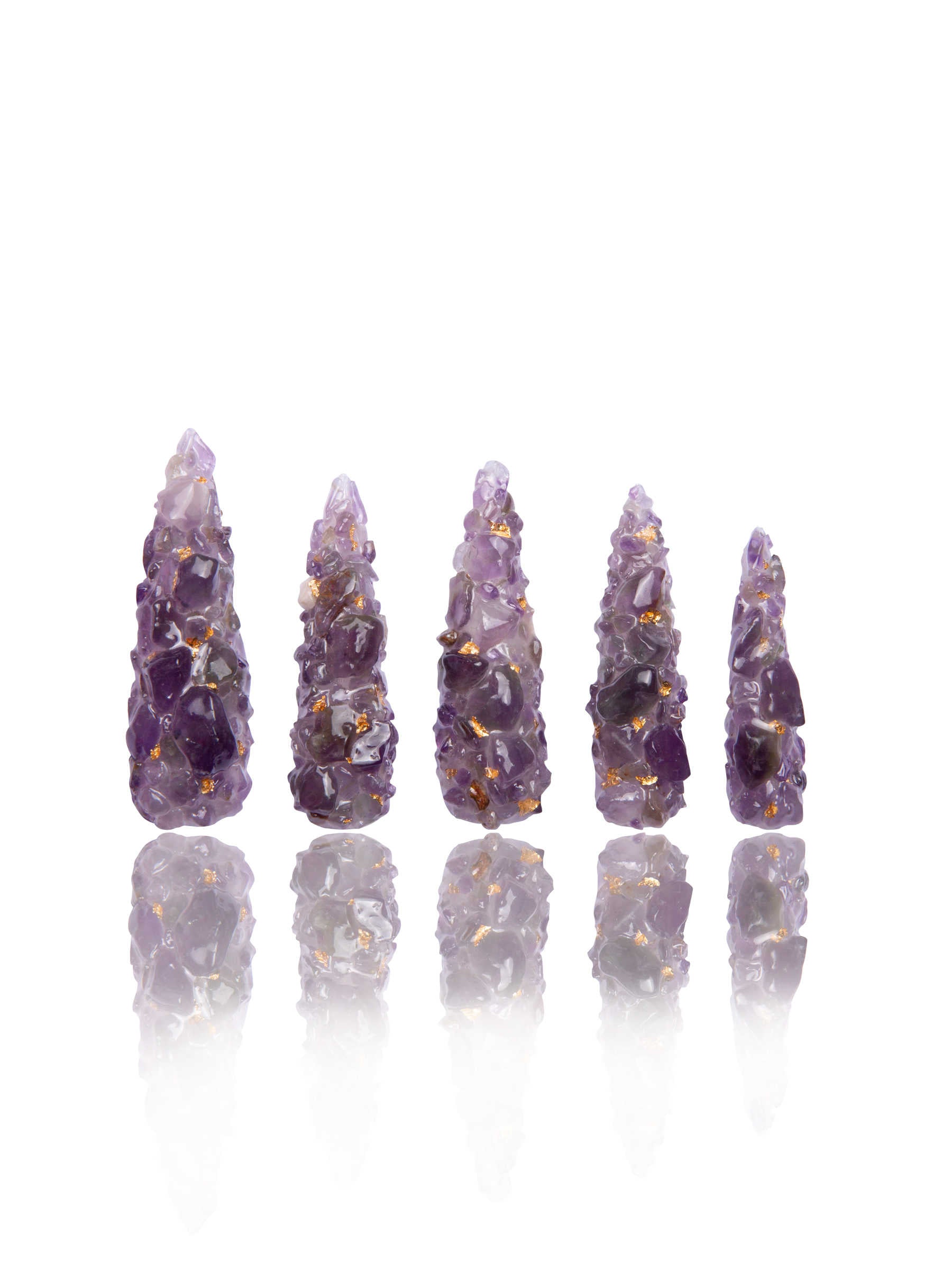 Purple Amethyst Crystal Press-on Nails, handmade nails, nail art, nail design