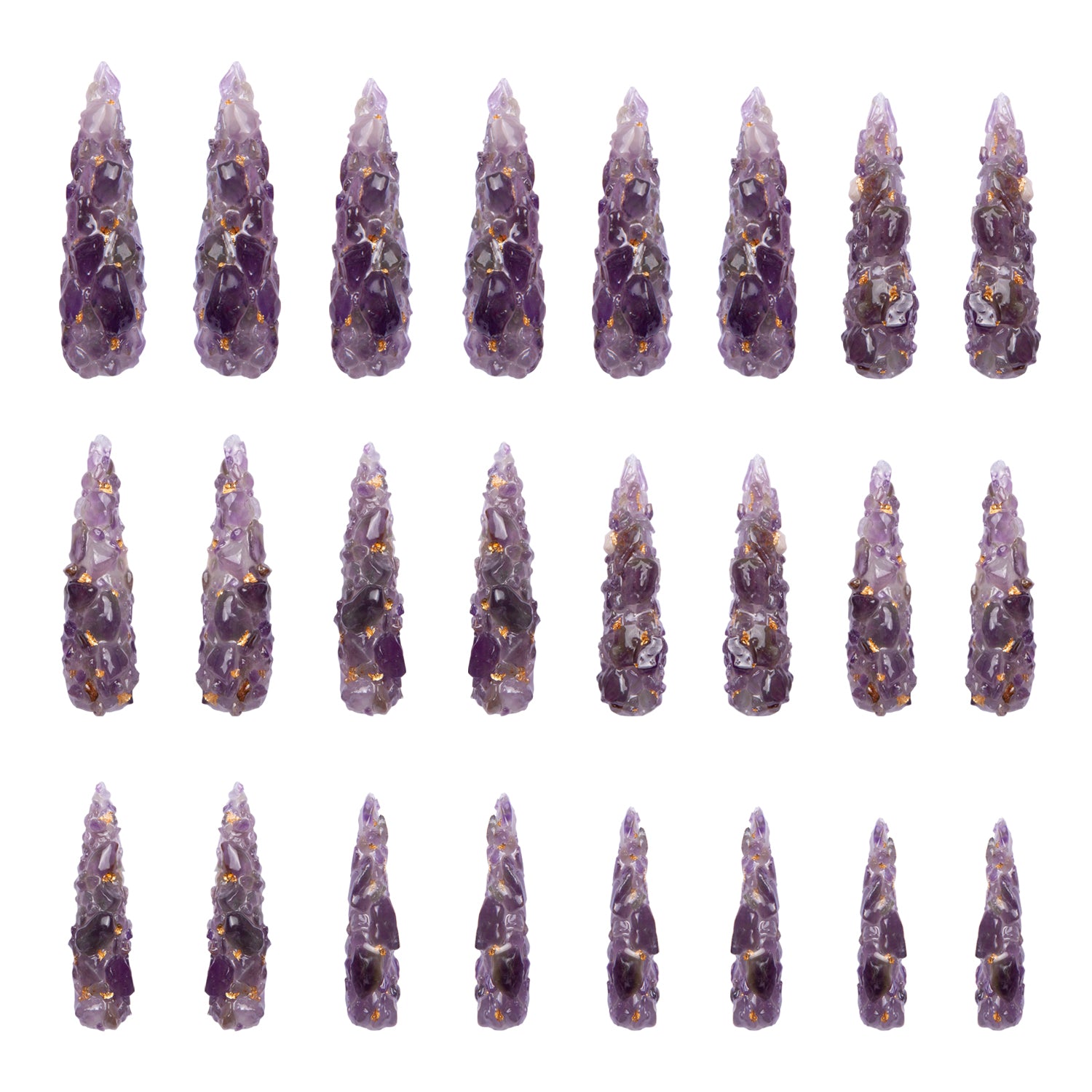 Purple Amethyst Crystal Handmade Nails 24pcs H181
