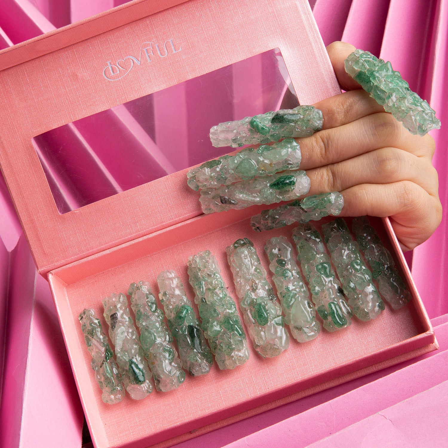 Green Aventurine Crystal Press-on Nails