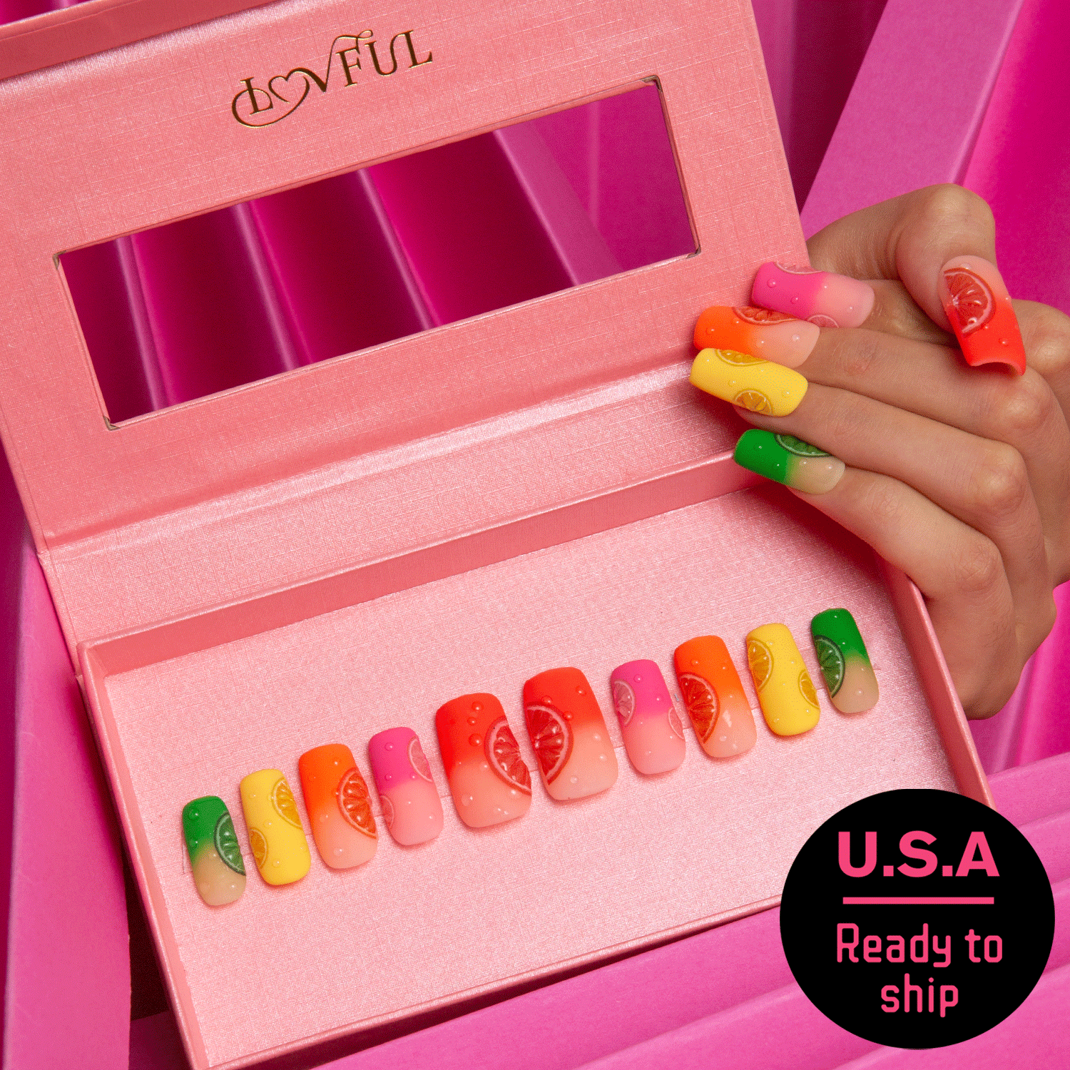 Lemonade Press-On Nails with citrus designs, Ready to ship