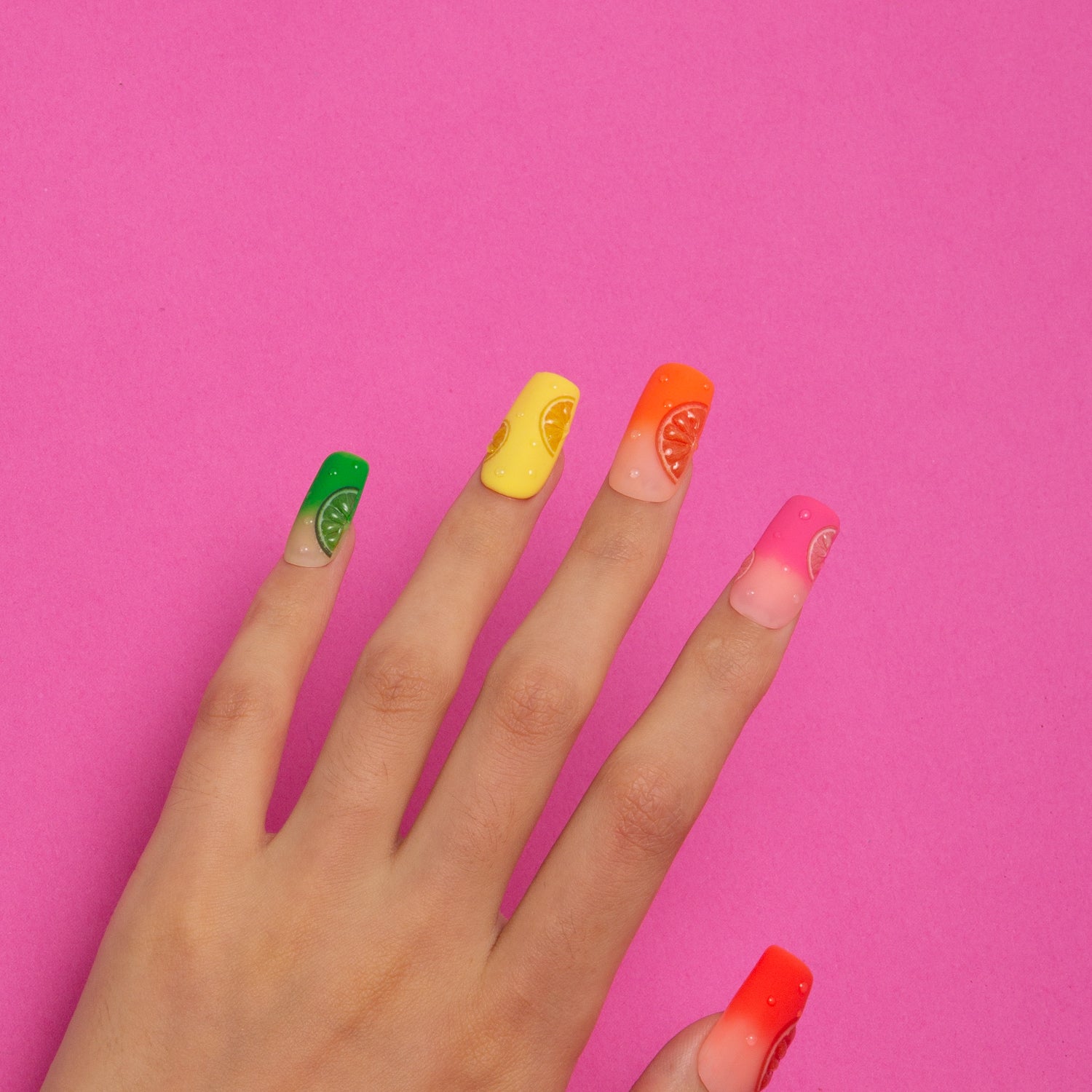 Lemonade press-on nails, citrus fruit design